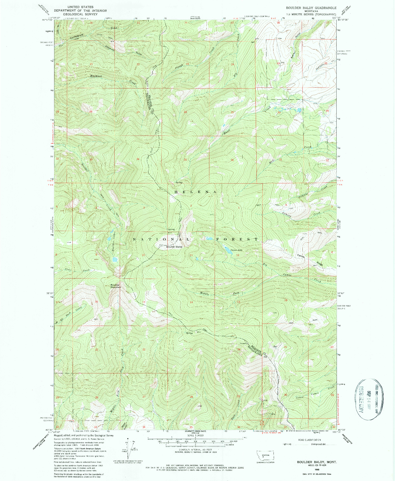 USGS 1:24000-SCALE QUADRANGLE FOR BOULDER BALDY, MT 1966