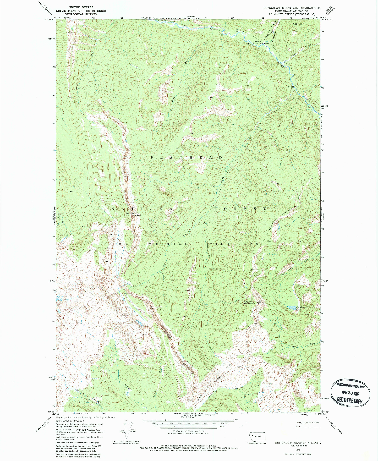 USGS 1:24000-SCALE QUADRANGLE FOR BUNGALOW MOUNTAIN, MT 1970