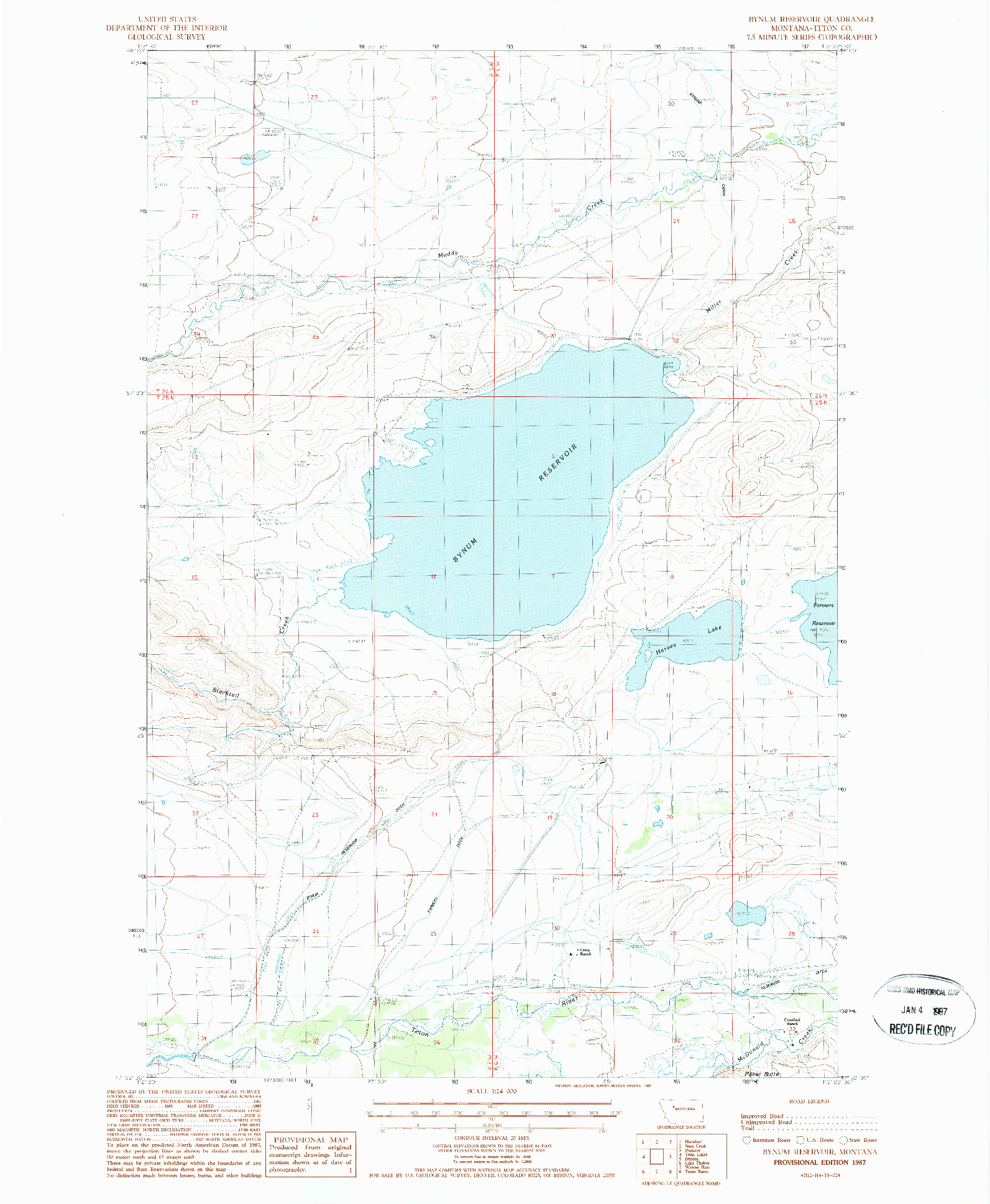 USGS 1:24000-SCALE QUADRANGLE FOR BYNUM RESERVOIR, MT 1987
