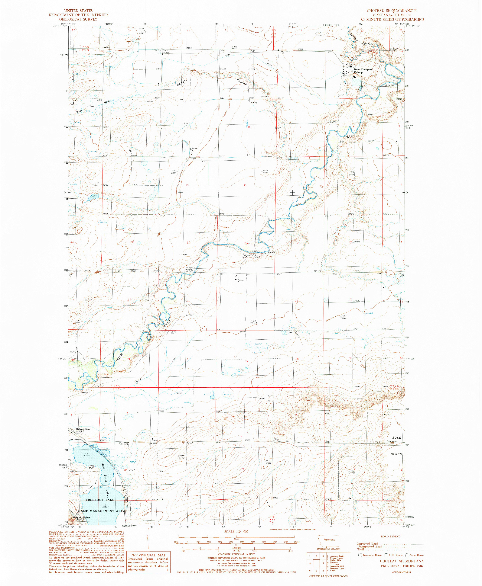 USGS 1:24000-SCALE QUADRANGLE FOR CHOTEAU SE, MT 1987