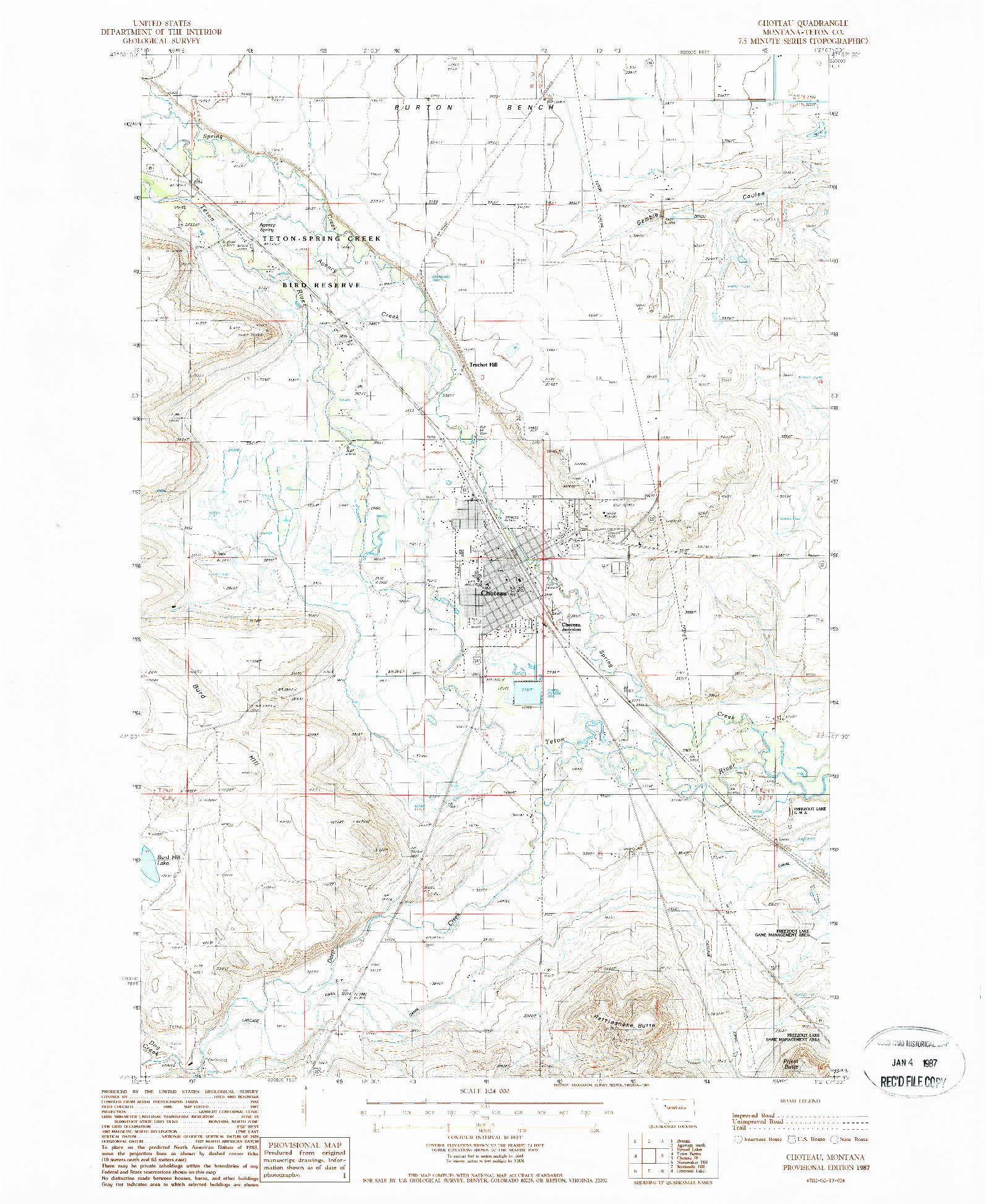 USGS 1:24000-SCALE QUADRANGLE FOR CHOTEAU, MT 1987