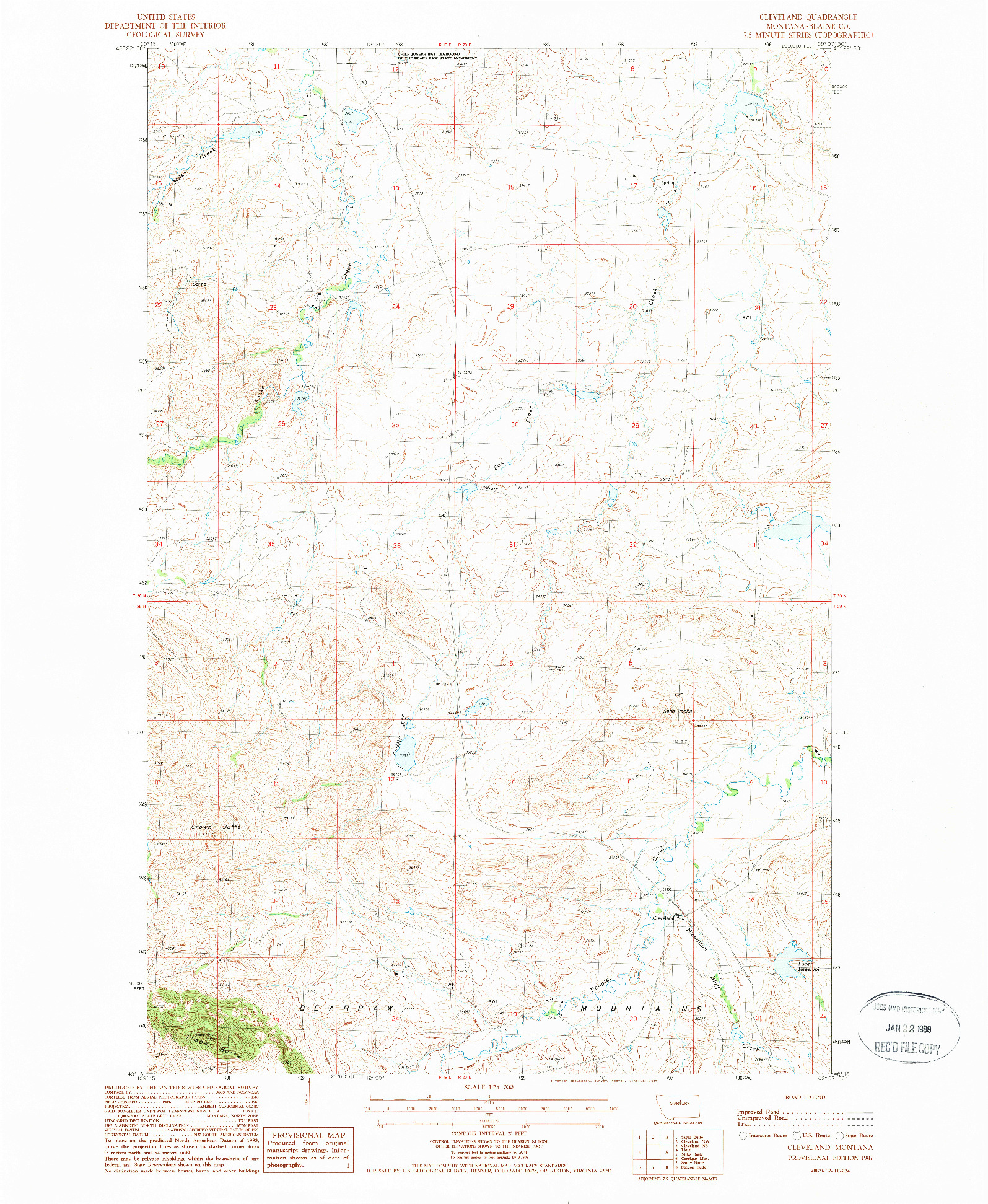 USGS 1:24000-SCALE QUADRANGLE FOR CLEVELAND, MT 1987