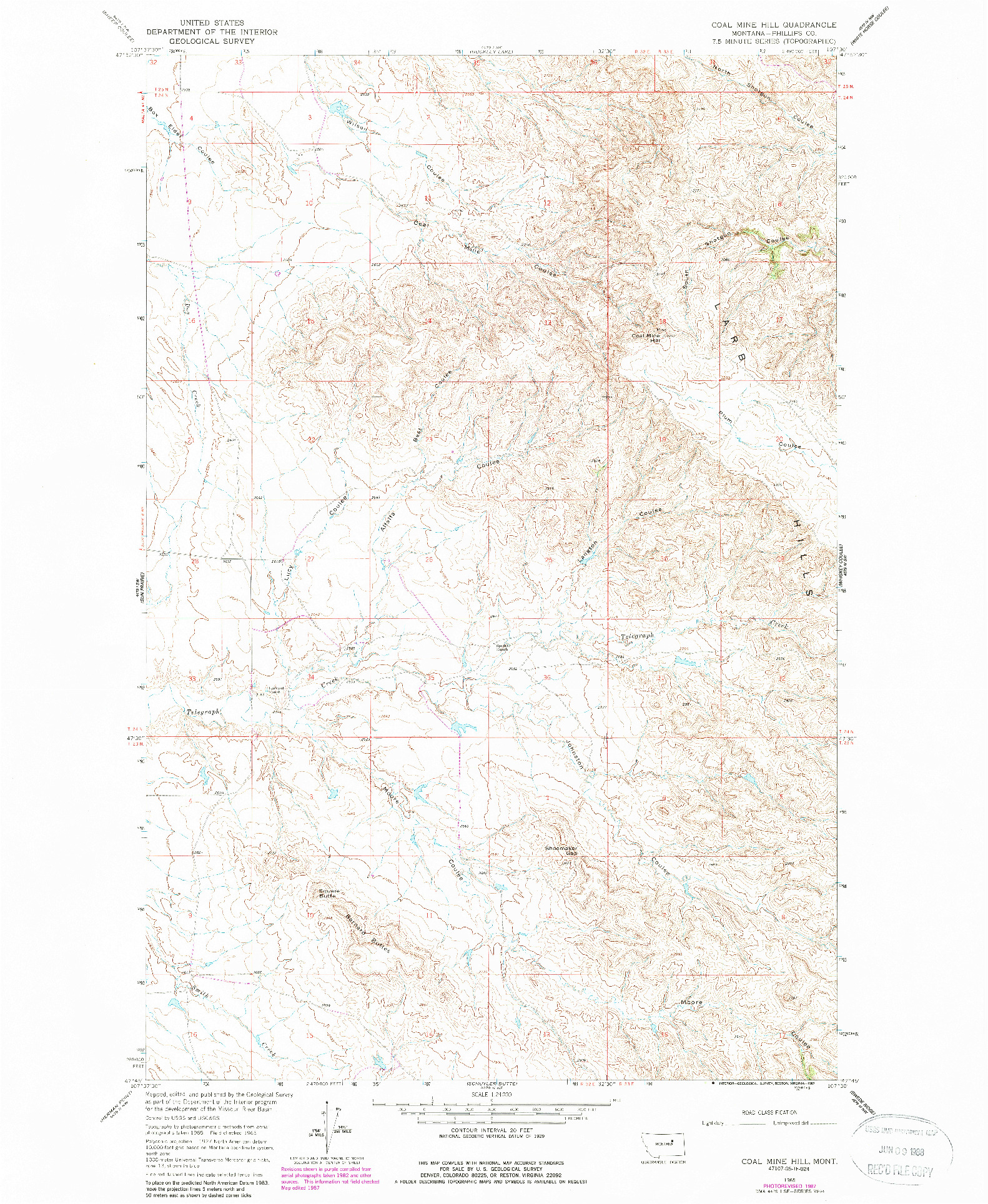 USGS 1:24000-SCALE QUADRANGLE FOR COAL MINE HILL, MT 1965