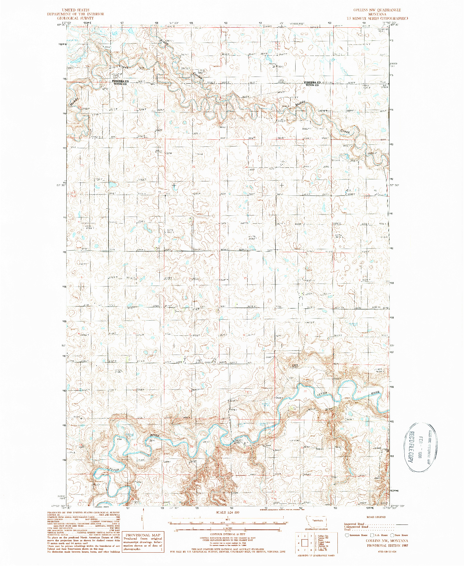 USGS 1:24000-SCALE QUADRANGLE FOR COLLINS NW, MT 1987