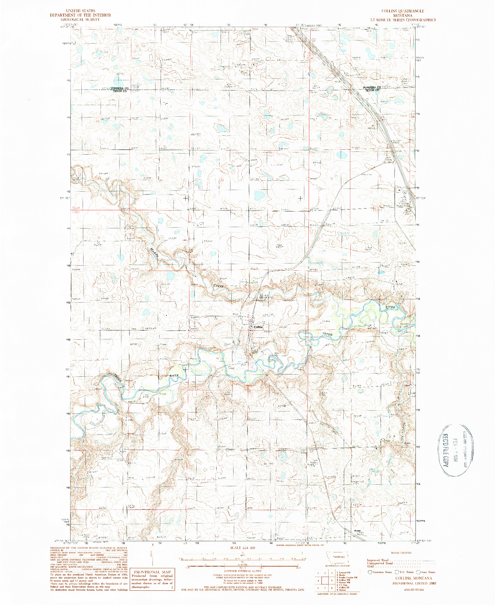 USGS 1:24000-SCALE QUADRANGLE FOR COLLINS, MT 1987