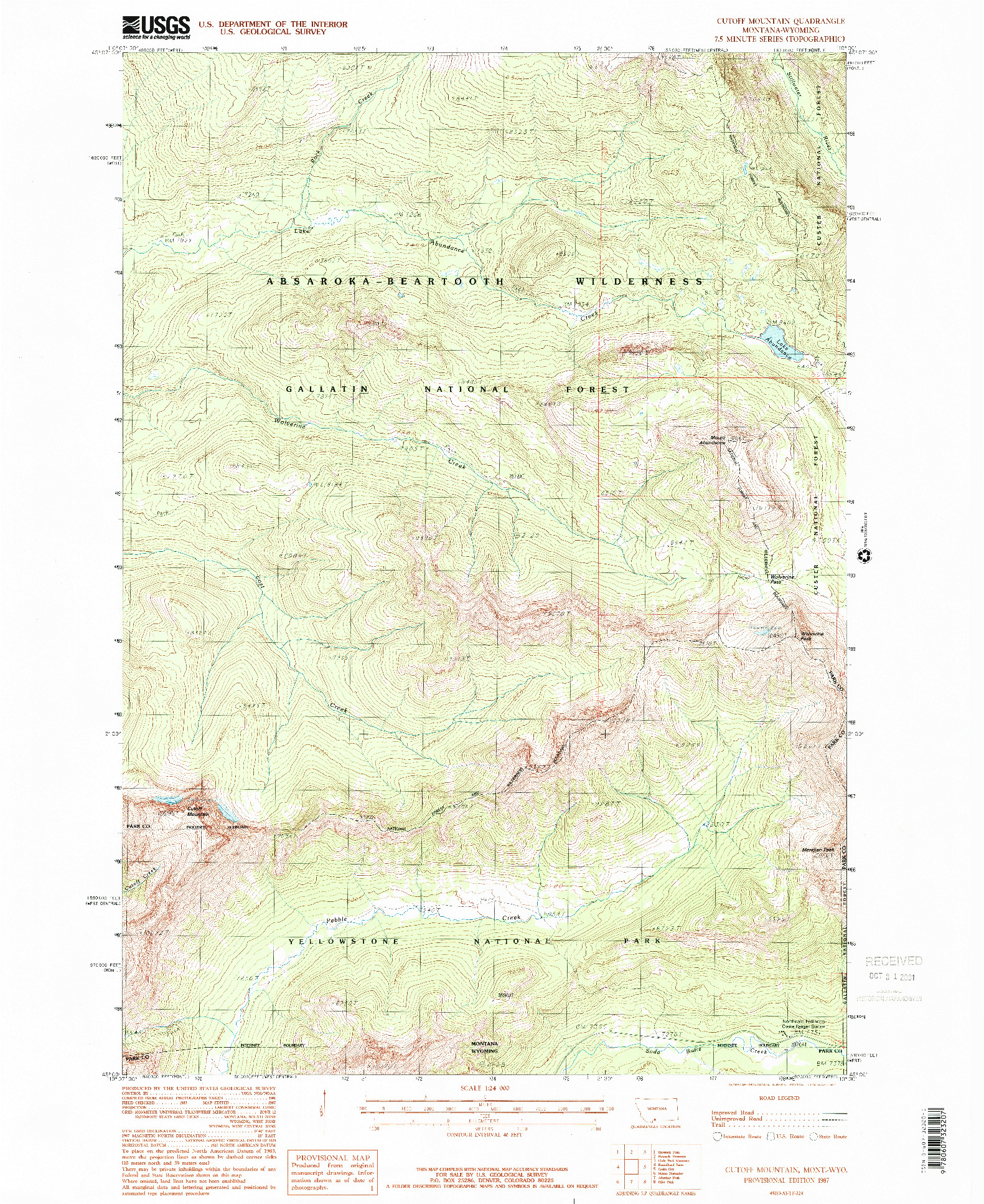 USGS 1:24000-SCALE QUADRANGLE FOR CUTOFF MOUNTAIN, MT 1987