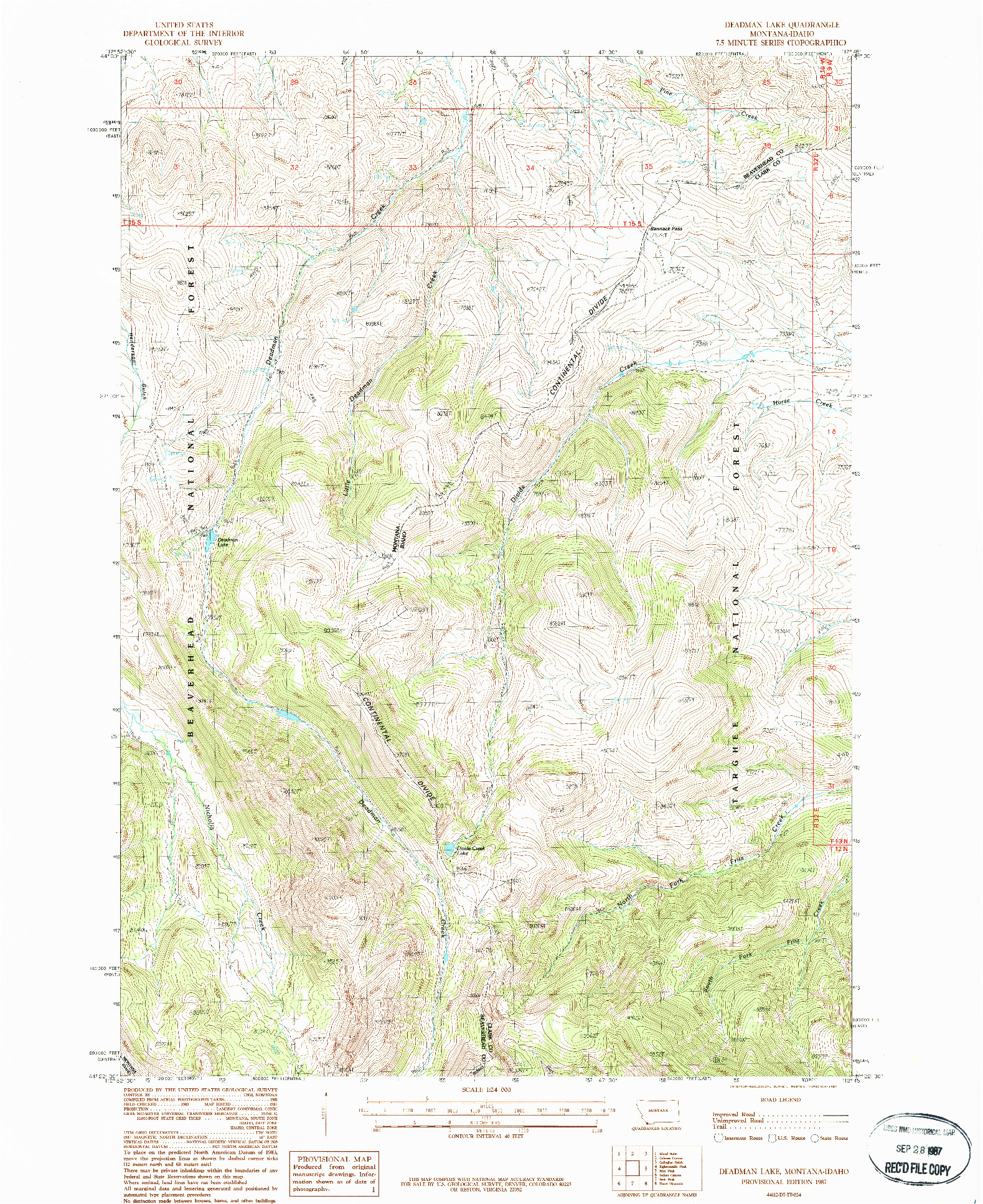 USGS 1:24000-SCALE QUADRANGLE FOR DEADMAN LAKE, MT 1987