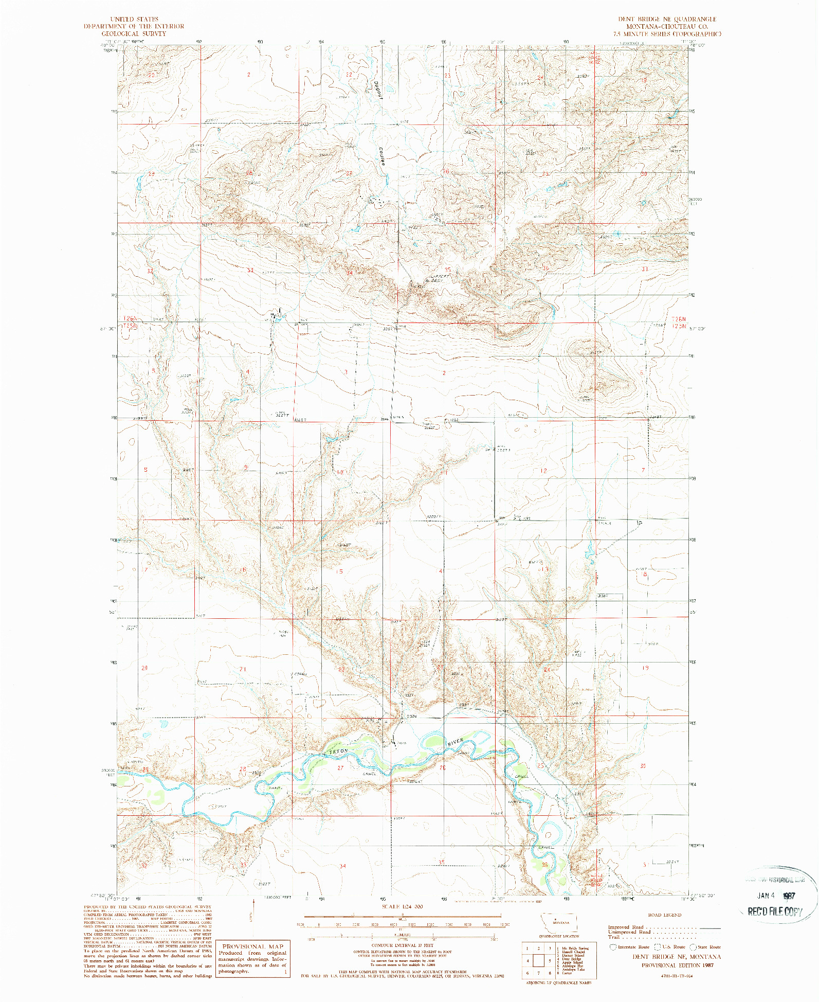 USGS 1:24000-SCALE QUADRANGLE FOR DENT BRIDGE NE, MT 1987