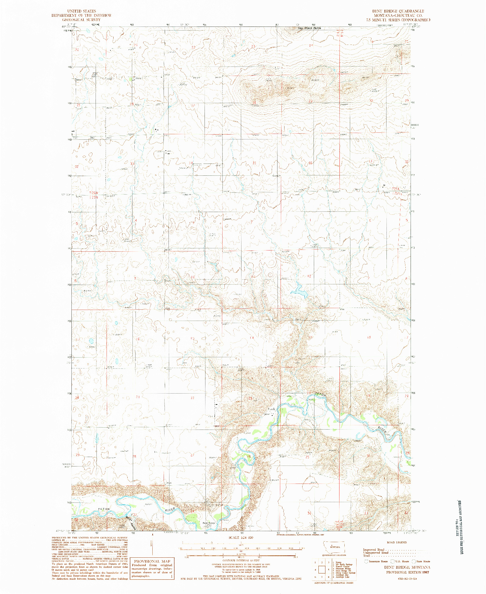 USGS 1:24000-SCALE QUADRANGLE FOR DENT BRIDGE, MT 1987