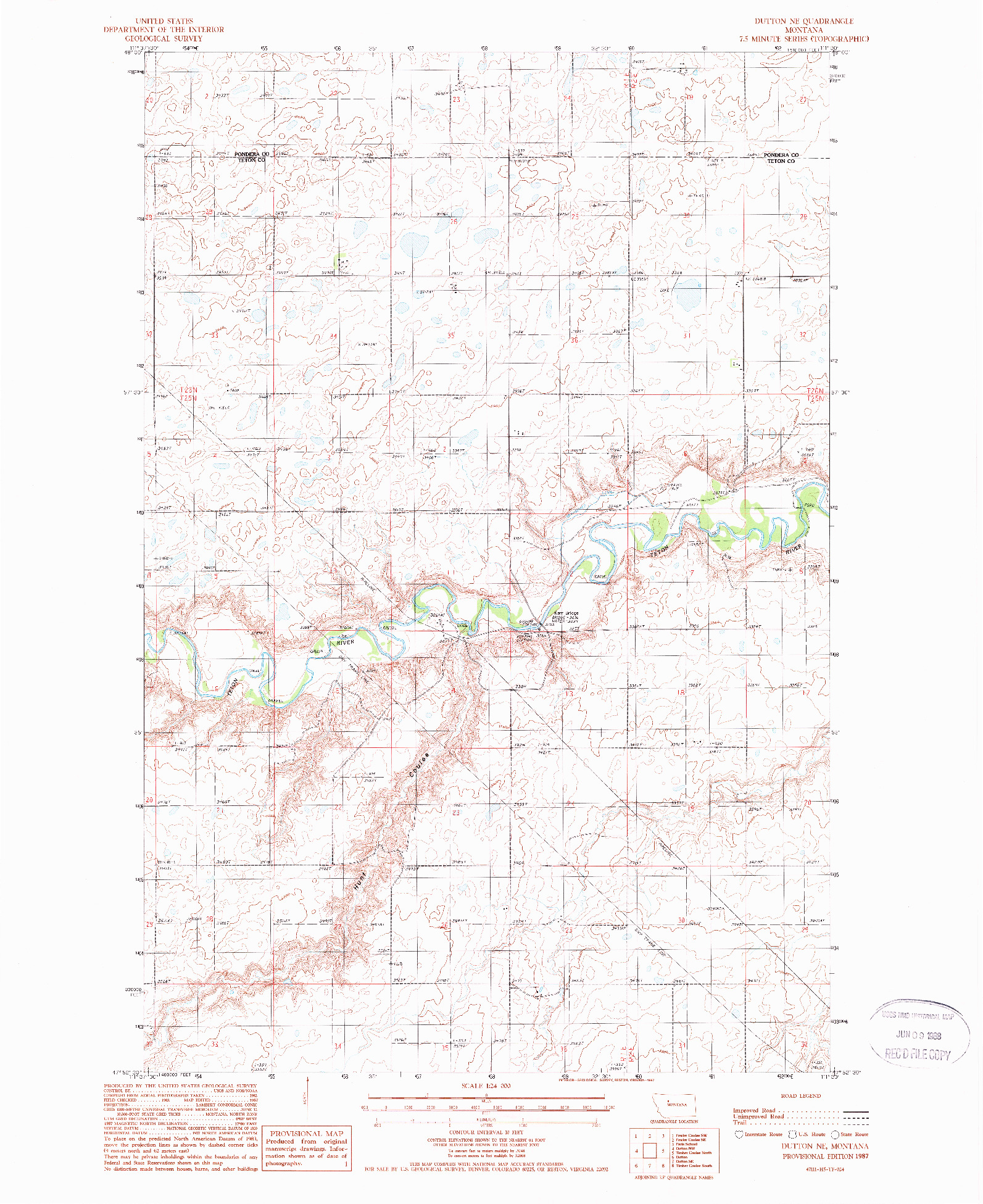 USGS 1:24000-SCALE QUADRANGLE FOR DUTTON NE, MT 1987