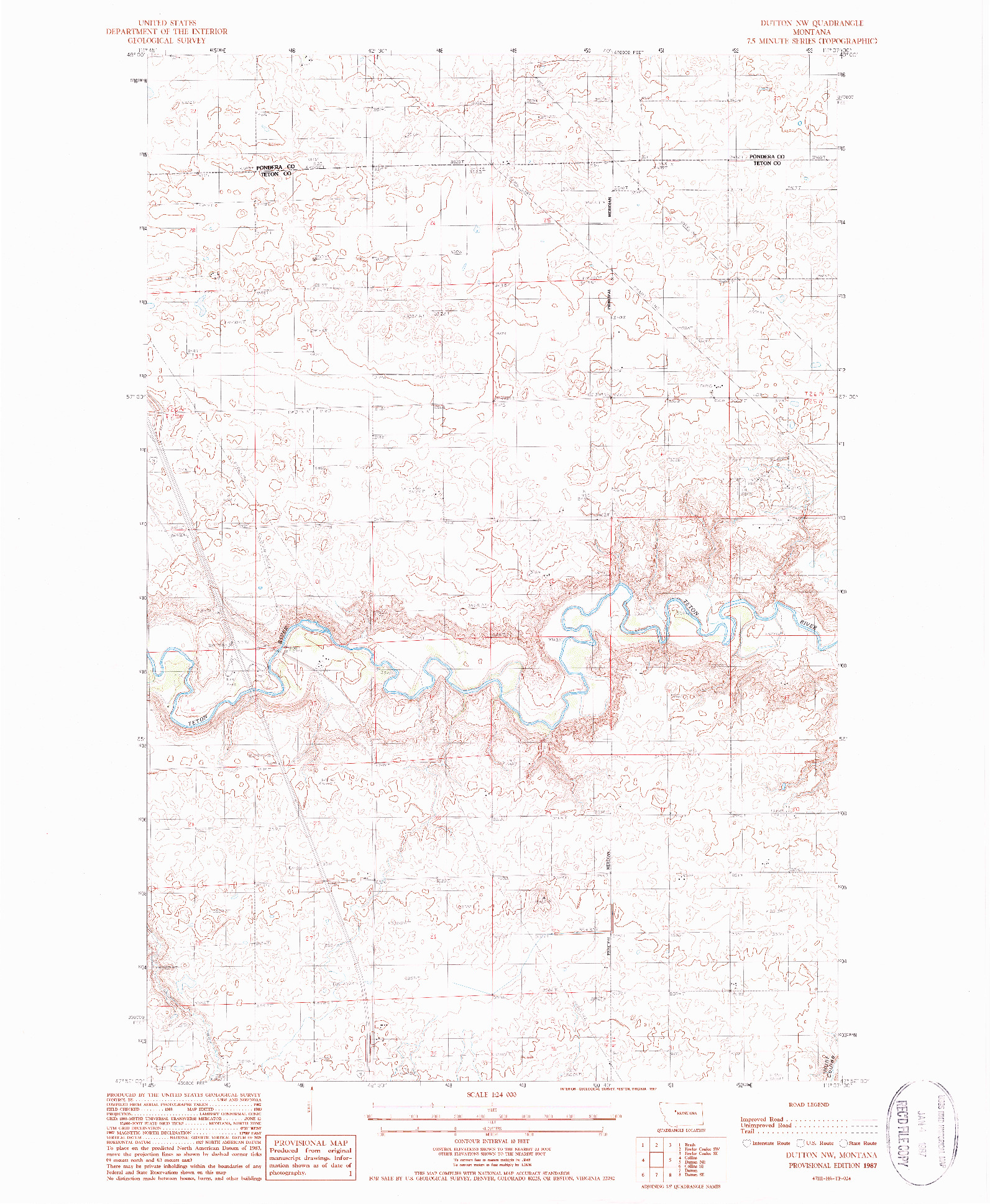 USGS 1:24000-SCALE QUADRANGLE FOR DUTTON NW, MT 1987