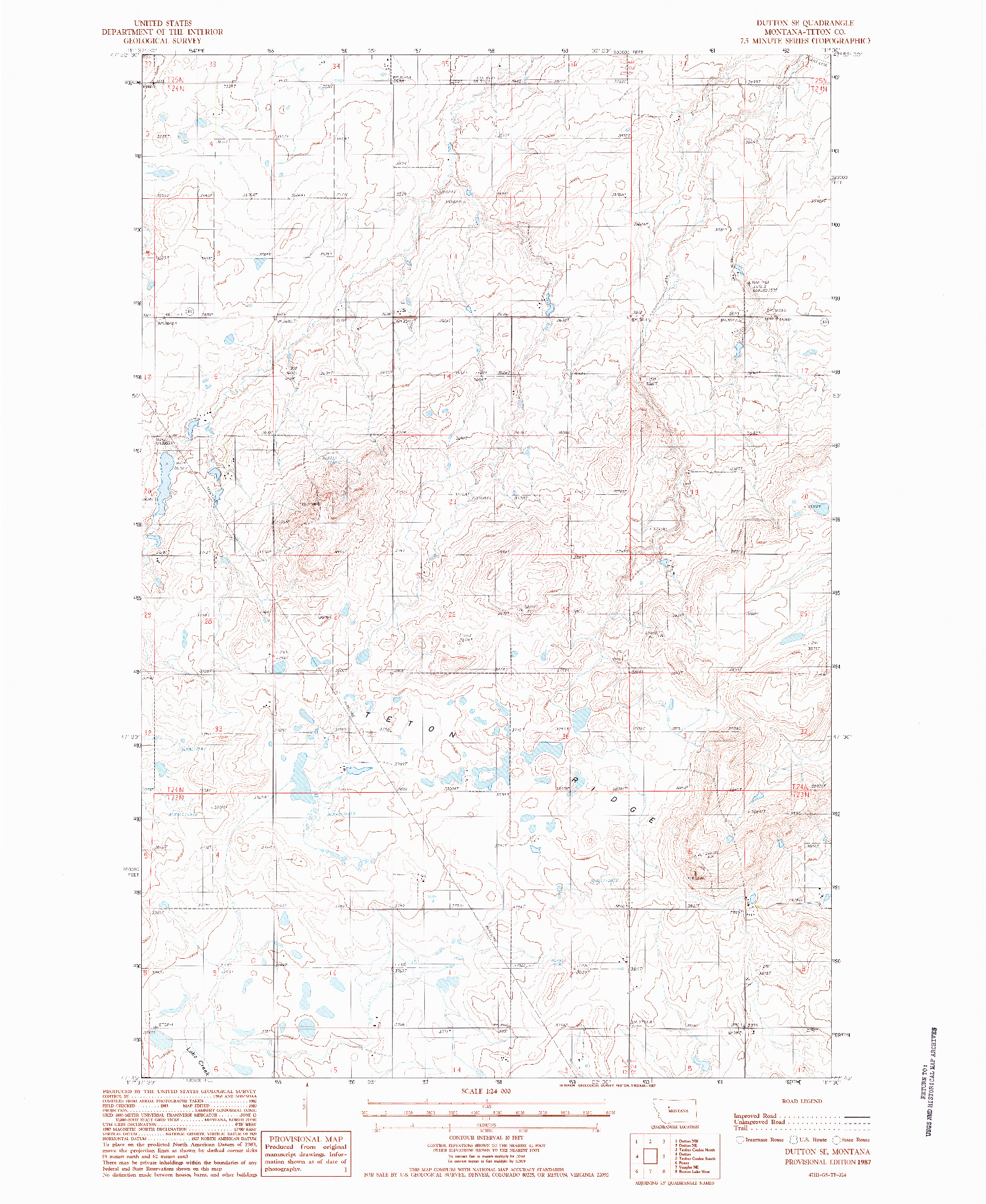 USGS 1:24000-SCALE QUADRANGLE FOR DUTTON SE, MT 1987