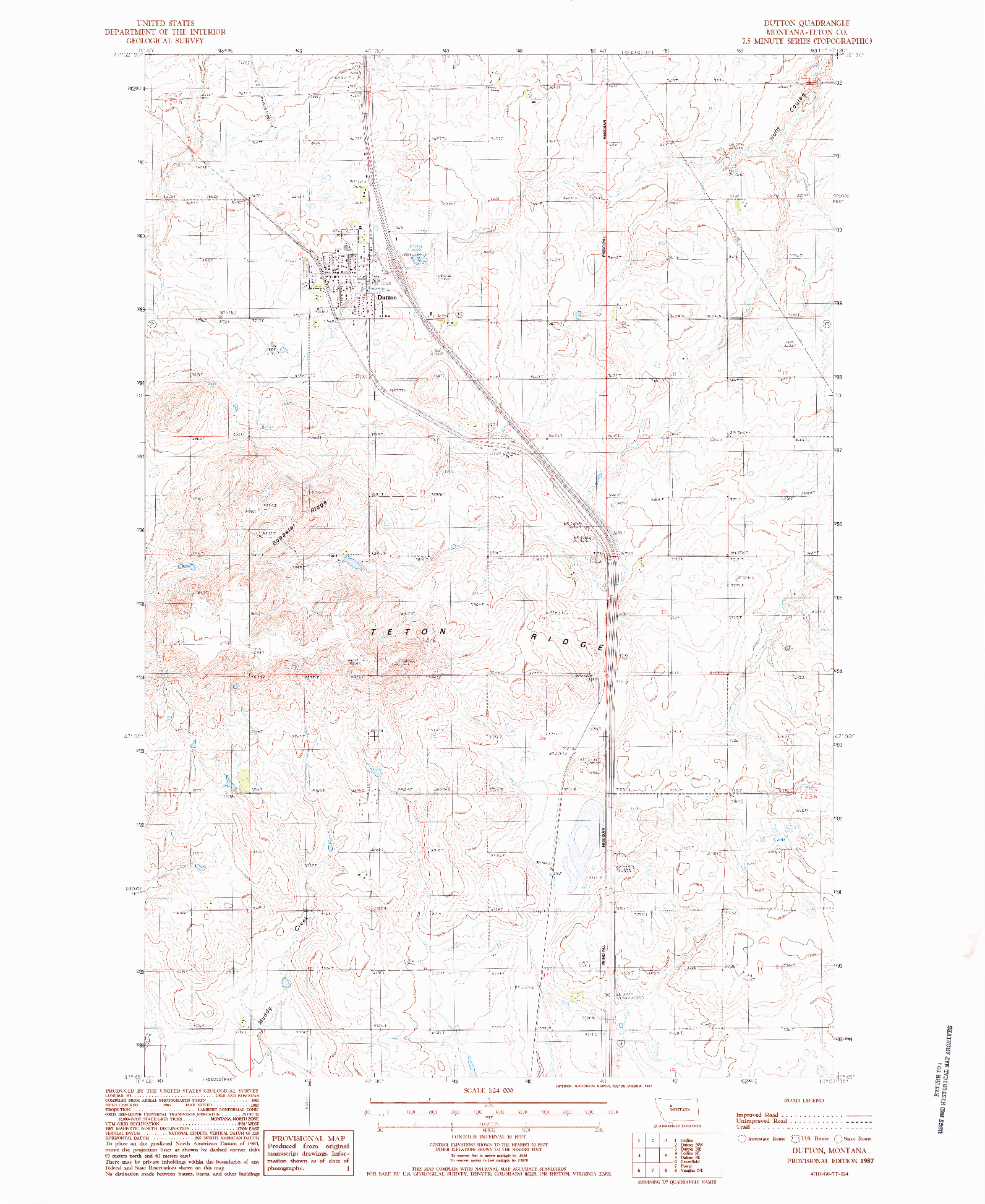 USGS 1:24000-SCALE QUADRANGLE FOR DUTTON, MT 1987