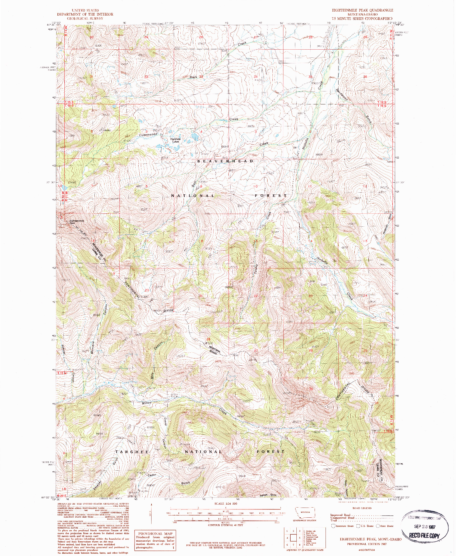 USGS 1:24000-SCALE QUADRANGLE FOR EIGHTEENMILE PEAK, MT 1987