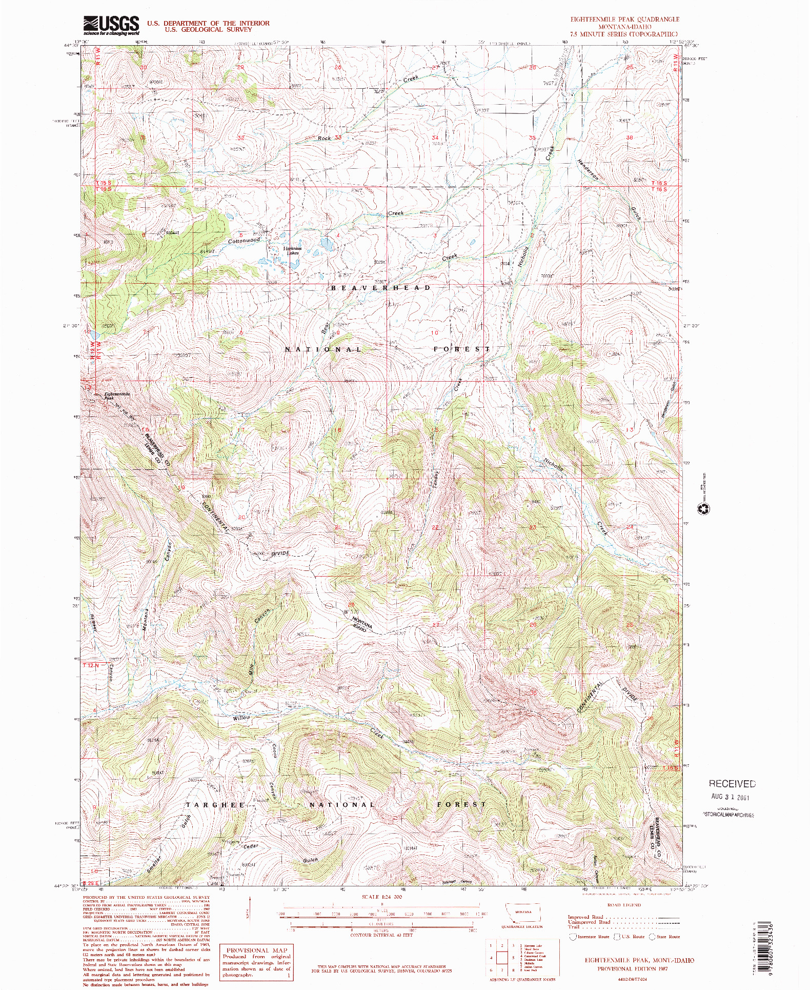 USGS 1:24000-SCALE QUADRANGLE FOR EIGHTEENMILE PEAK, MT 1987