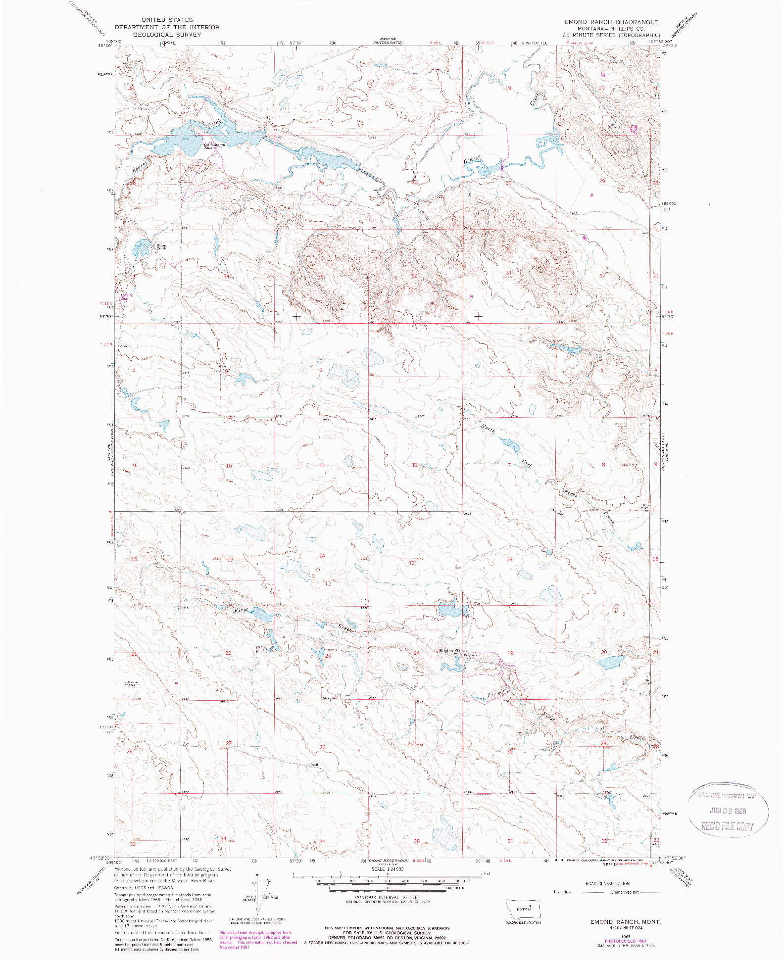 USGS 1:24000-SCALE QUADRANGLE FOR EMOND RANCH, MT 1965