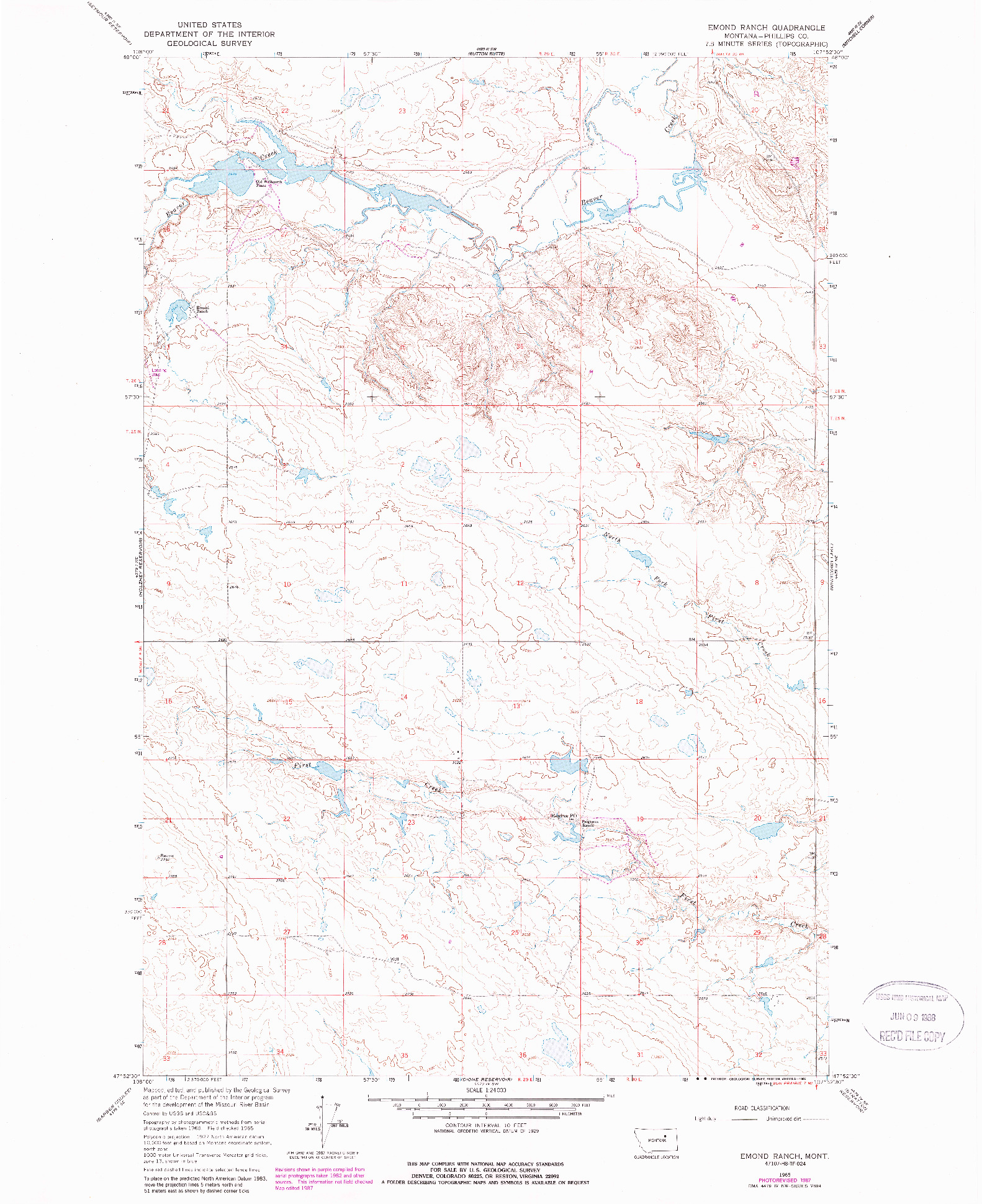 USGS 1:24000-SCALE QUADRANGLE FOR EMOND RANCH, MT 1965