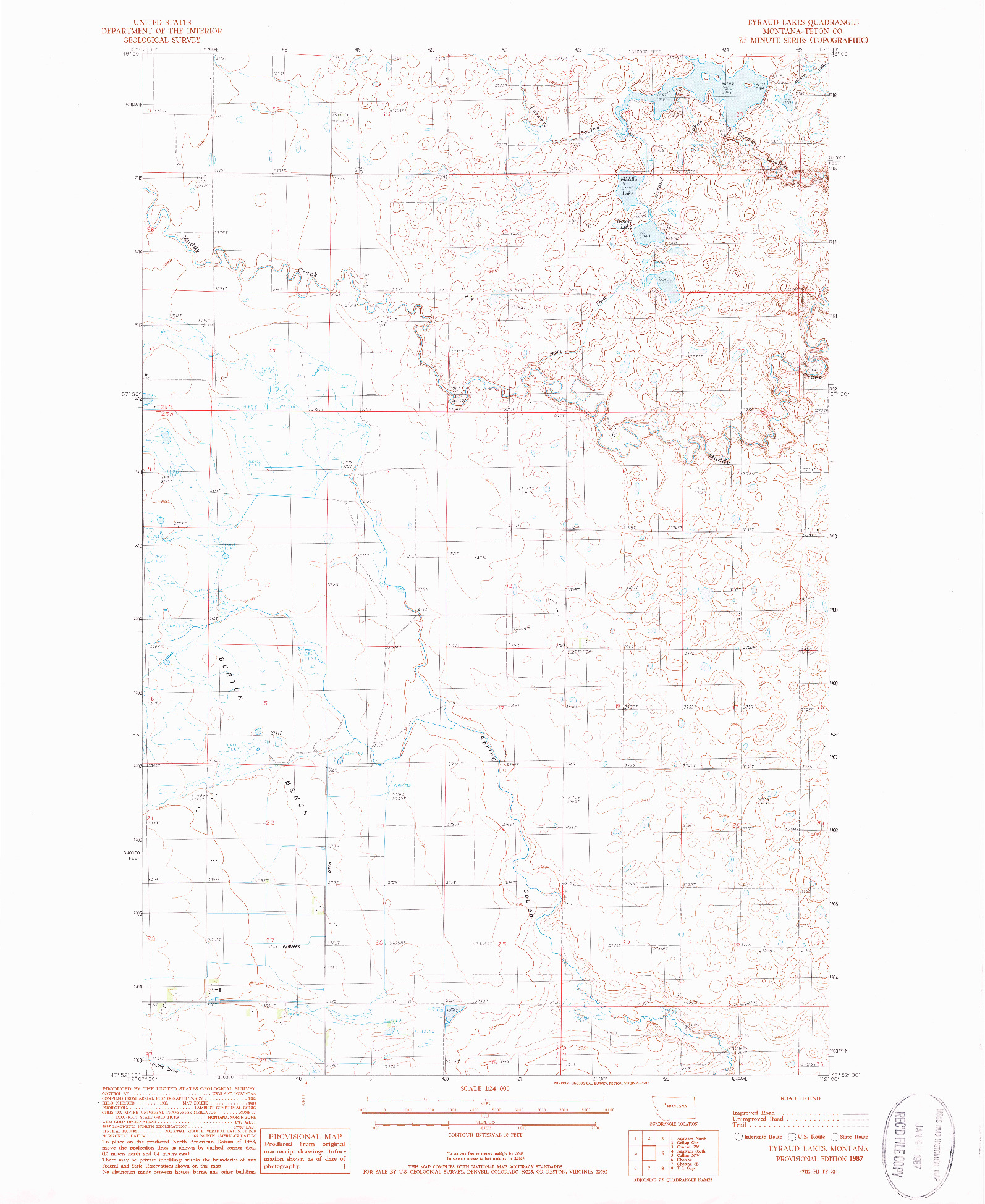 USGS 1:24000-SCALE QUADRANGLE FOR EYRAUD LAKES, MT 1987