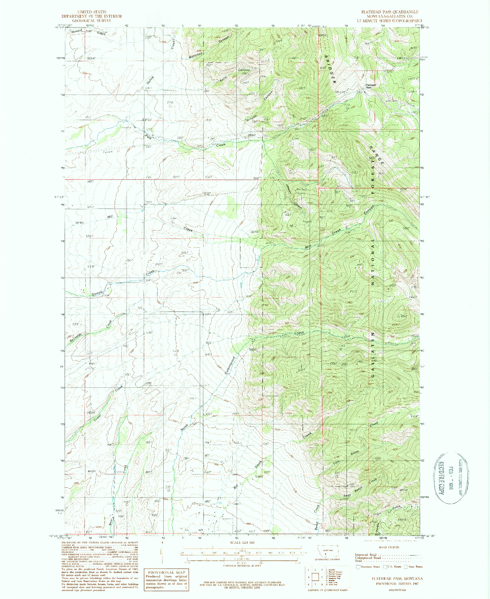 USGS 1:24000-SCALE QUADRANGLE FOR FLATHEAD PASS, MT 1987