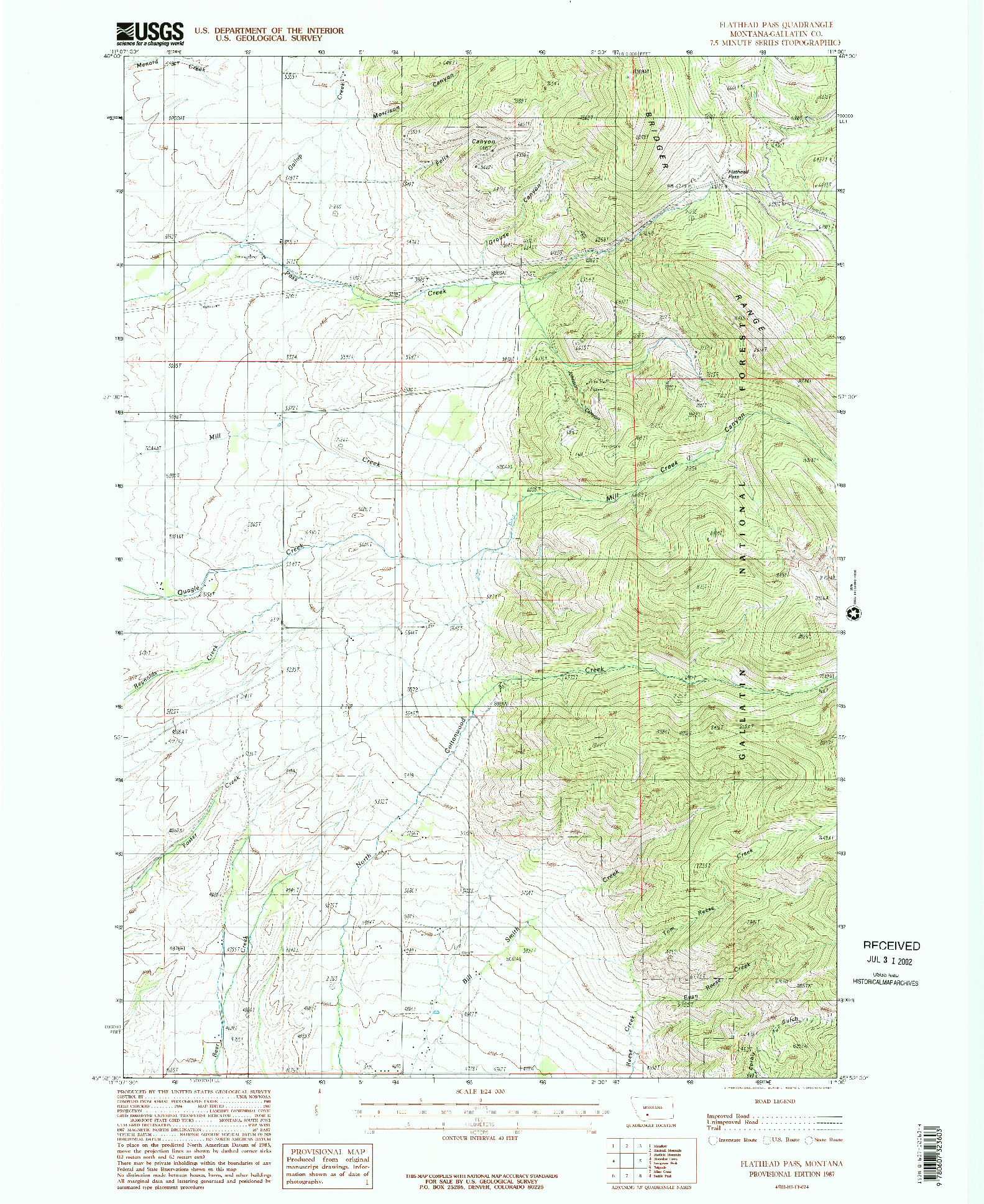 USGS 1:24000-SCALE QUADRANGLE FOR FLATHEAD PASS, MT 1987