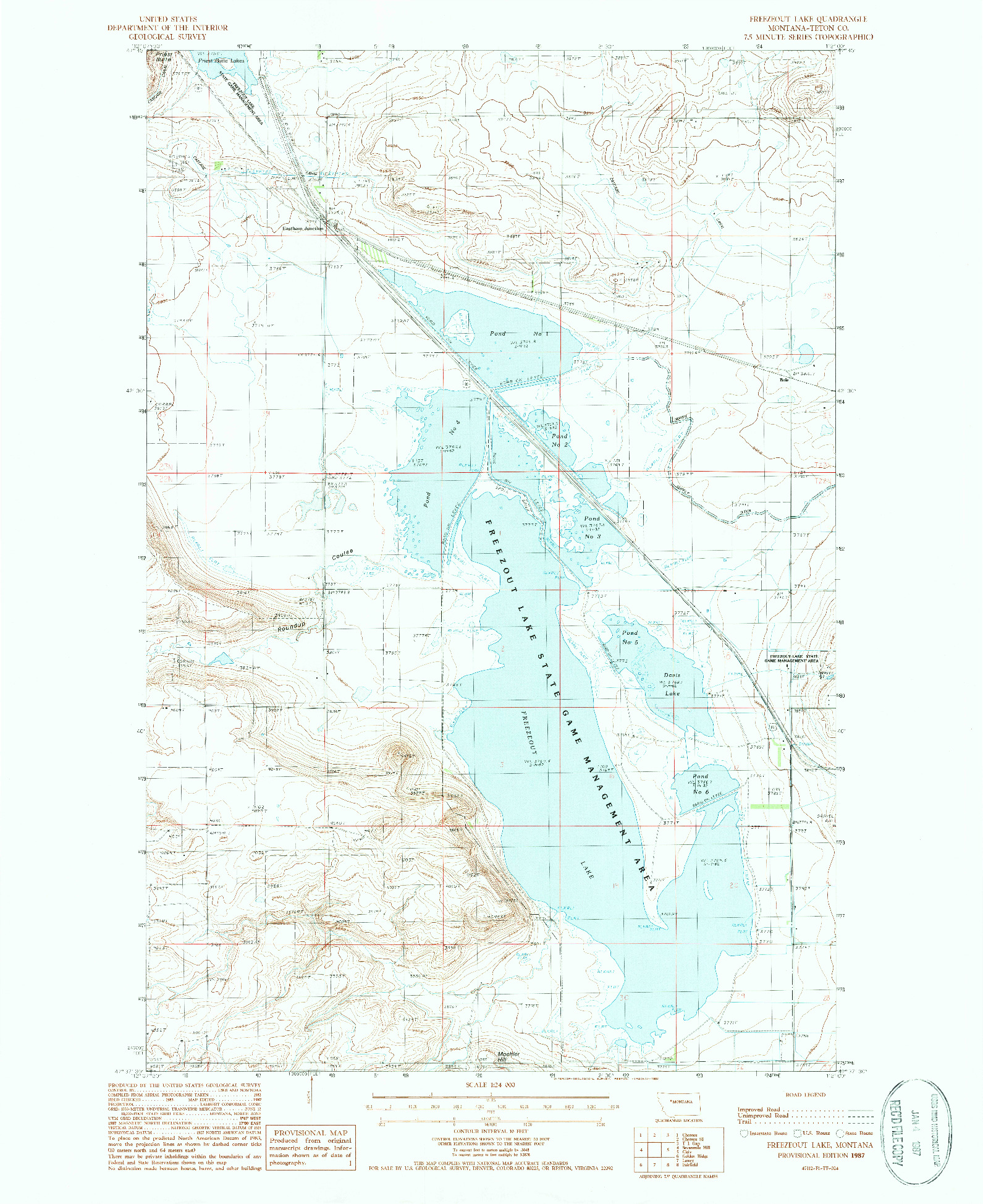 USGS 1:24000-SCALE QUADRANGLE FOR FREEZEOUT LAKE, MT 1987