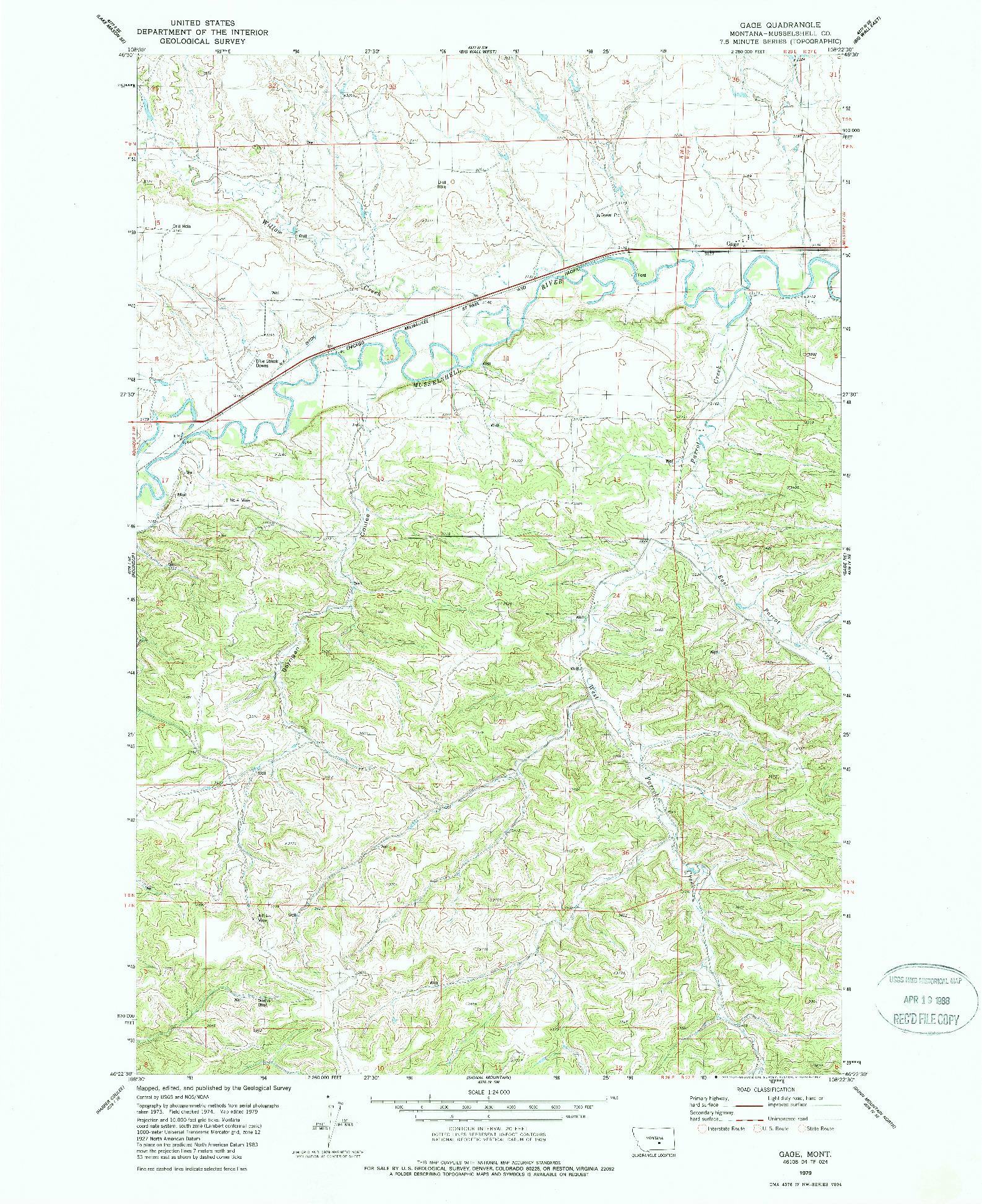 USGS 1:24000-SCALE QUADRANGLE FOR GAGE, MT 1979