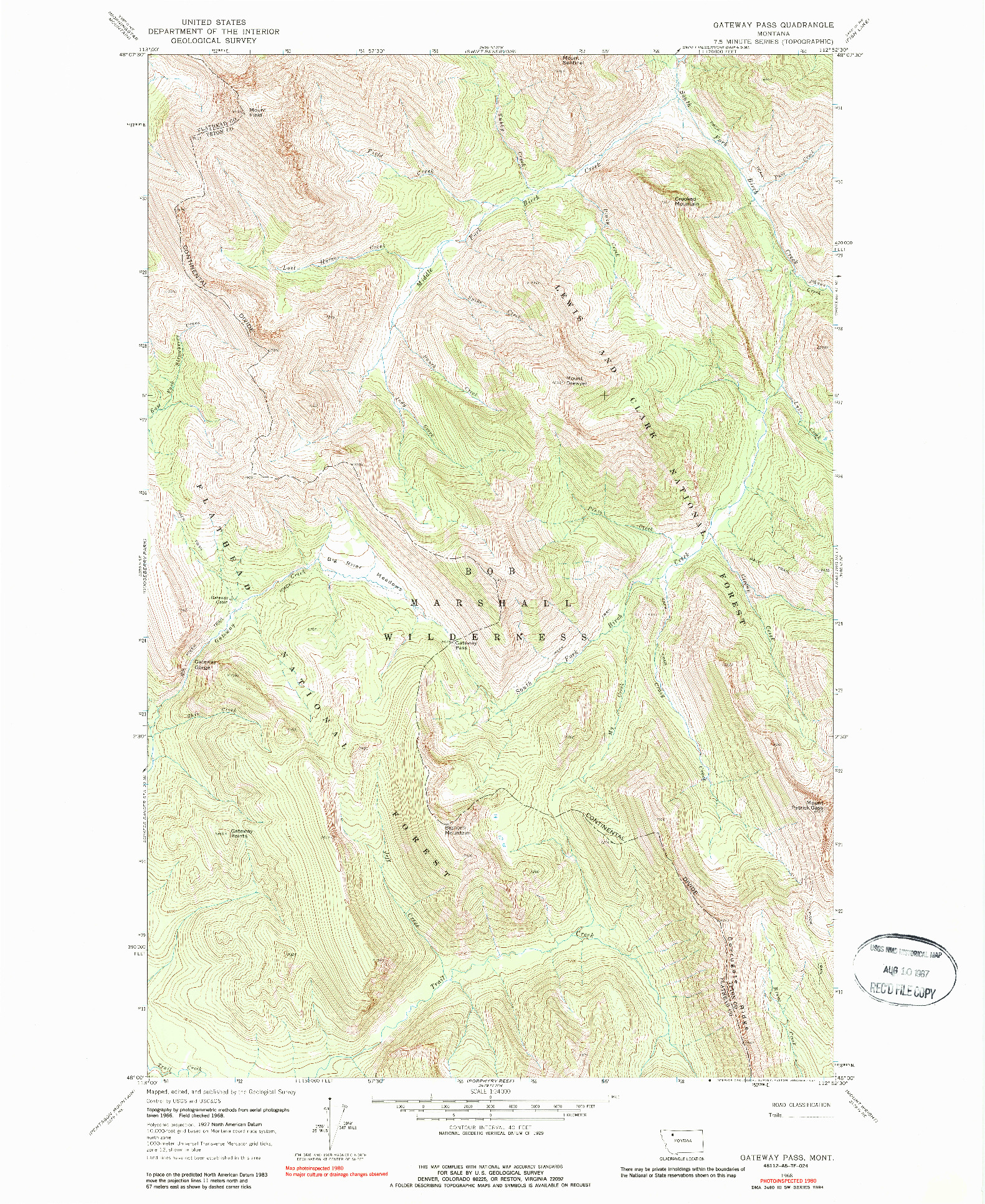 USGS 1:24000-SCALE QUADRANGLE FOR GATEWAY PASS, MT 1968