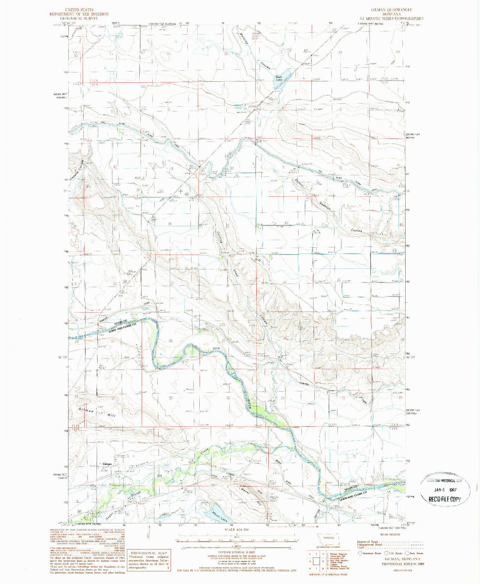 USGS 1:24000-SCALE QUADRANGLE FOR GILMAN, MT 1987