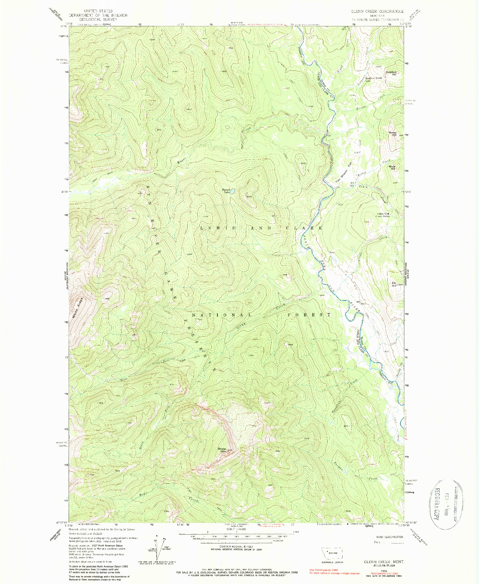 USGS 1:24000-SCALE QUADRANGLE FOR GLENN CREEK, MT 1958