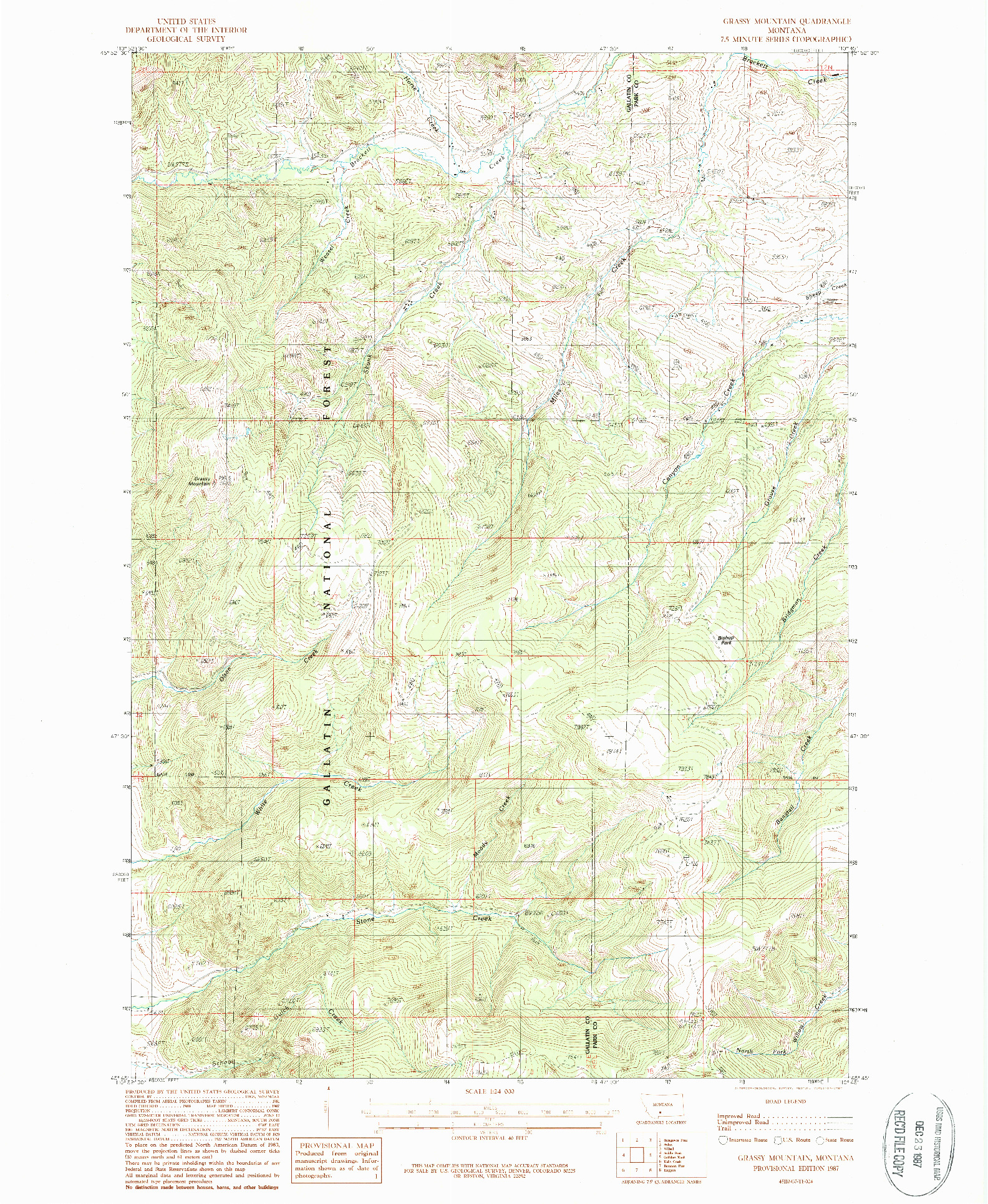 USGS 1:24000-SCALE QUADRANGLE FOR GRASSY MOUNTAIN, MT 1987