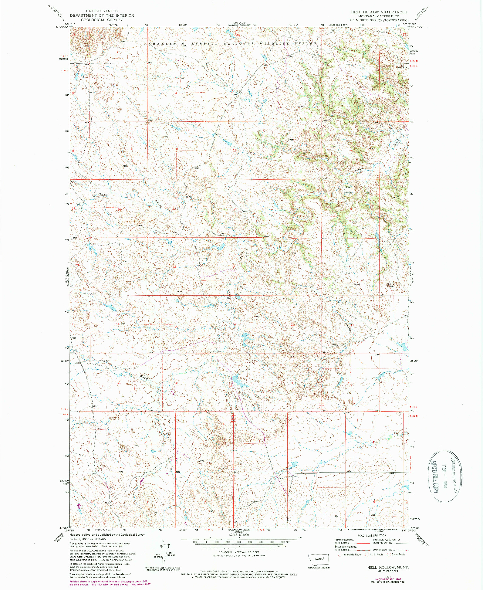USGS 1:24000-SCALE QUADRANGLE FOR HELL HOLLOW, MT 1971