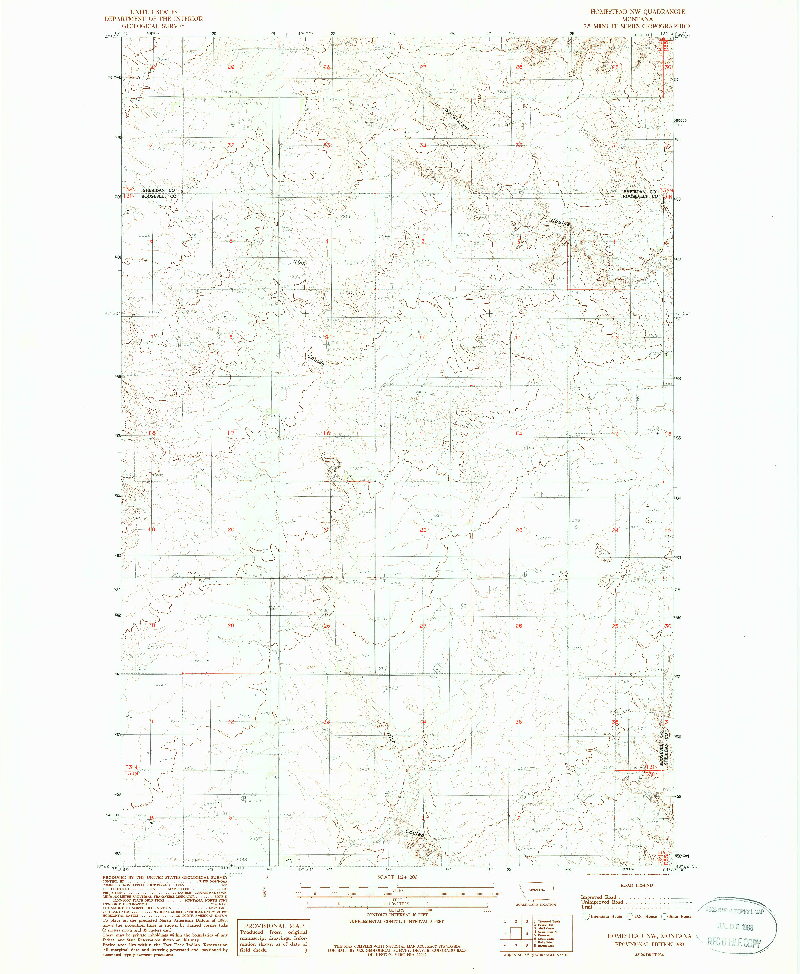 USGS 1:24000-SCALE QUADRANGLE FOR HOMESTEAD NW, MT 1983