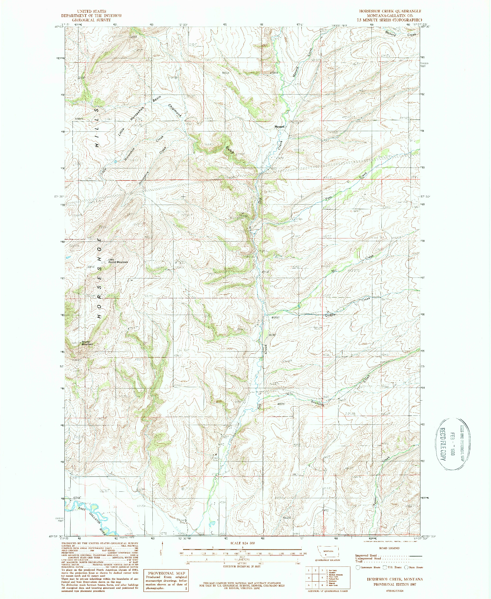 USGS 1:24000-SCALE QUADRANGLE FOR HORSESHOE CREEK, MT 1987