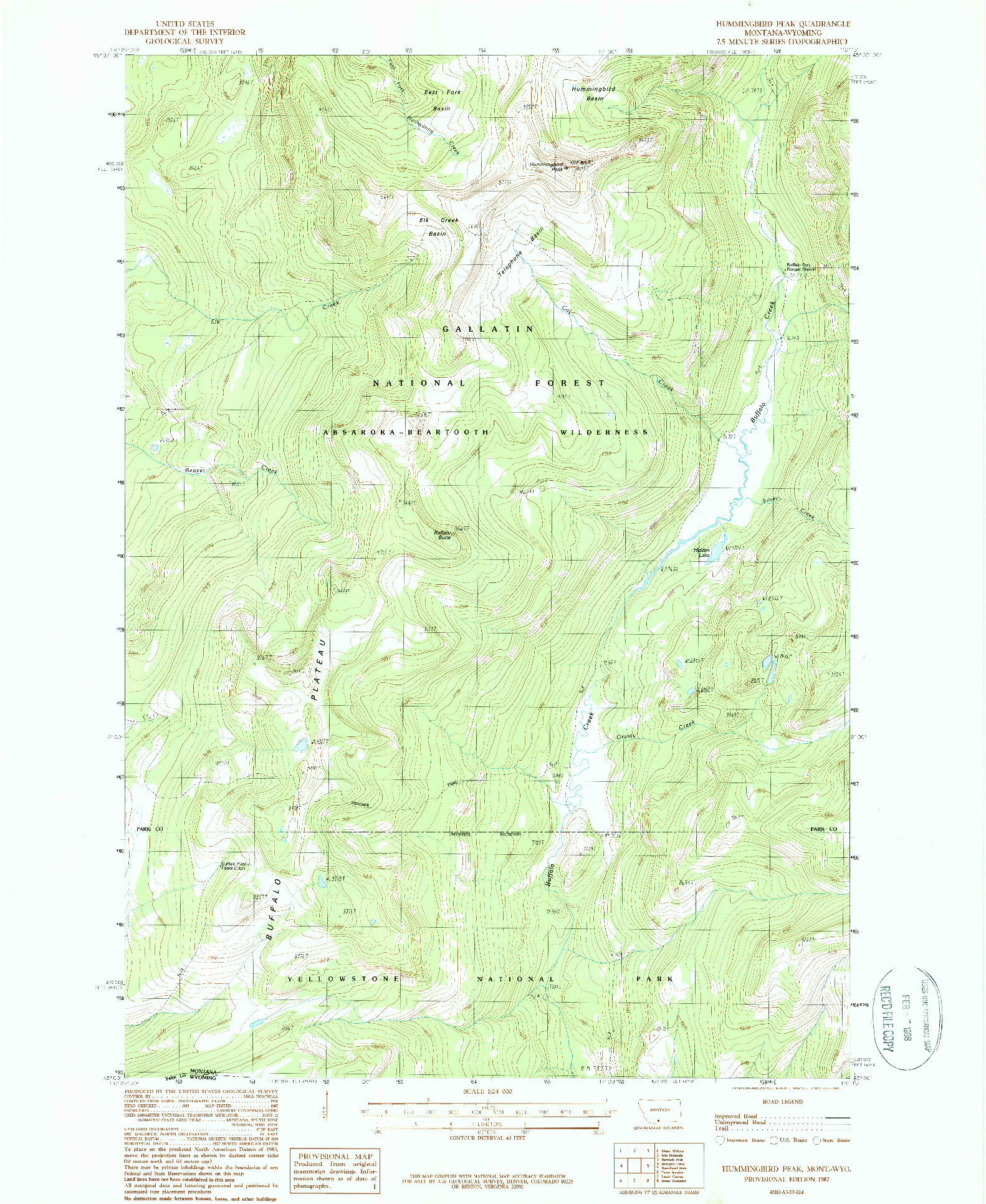 USGS 1:24000-SCALE QUADRANGLE FOR HUMMINGBIRD PEAK, MT 1987