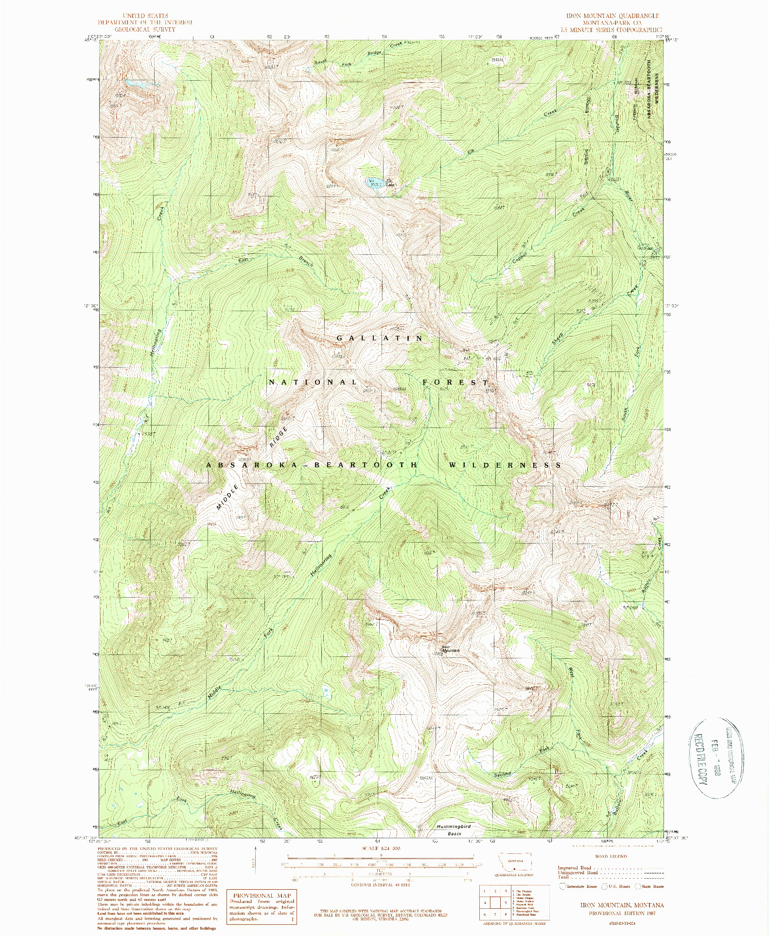USGS 1:24000-SCALE QUADRANGLE FOR IRON MOUNTAIN, MT 1987