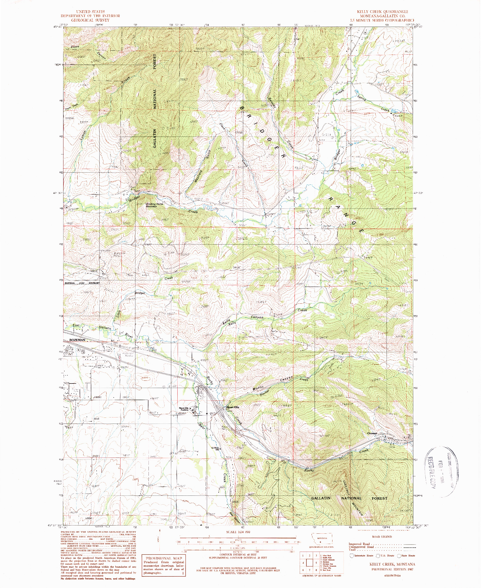 USGS 1:24000-SCALE QUADRANGLE FOR KELLY CREEK, MT 1987