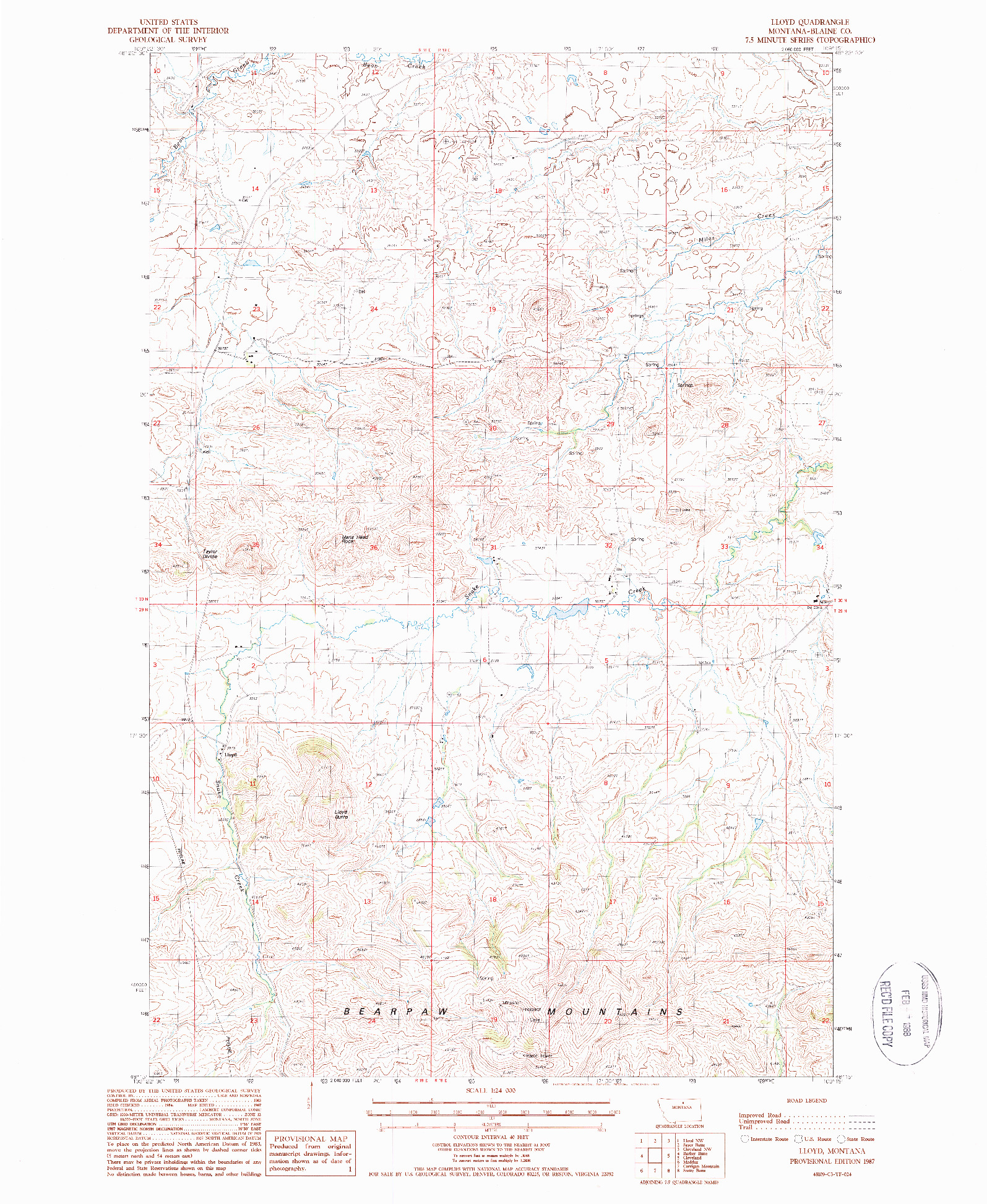 USGS 1:24000-SCALE QUADRANGLE FOR LLOYD, MT 1987