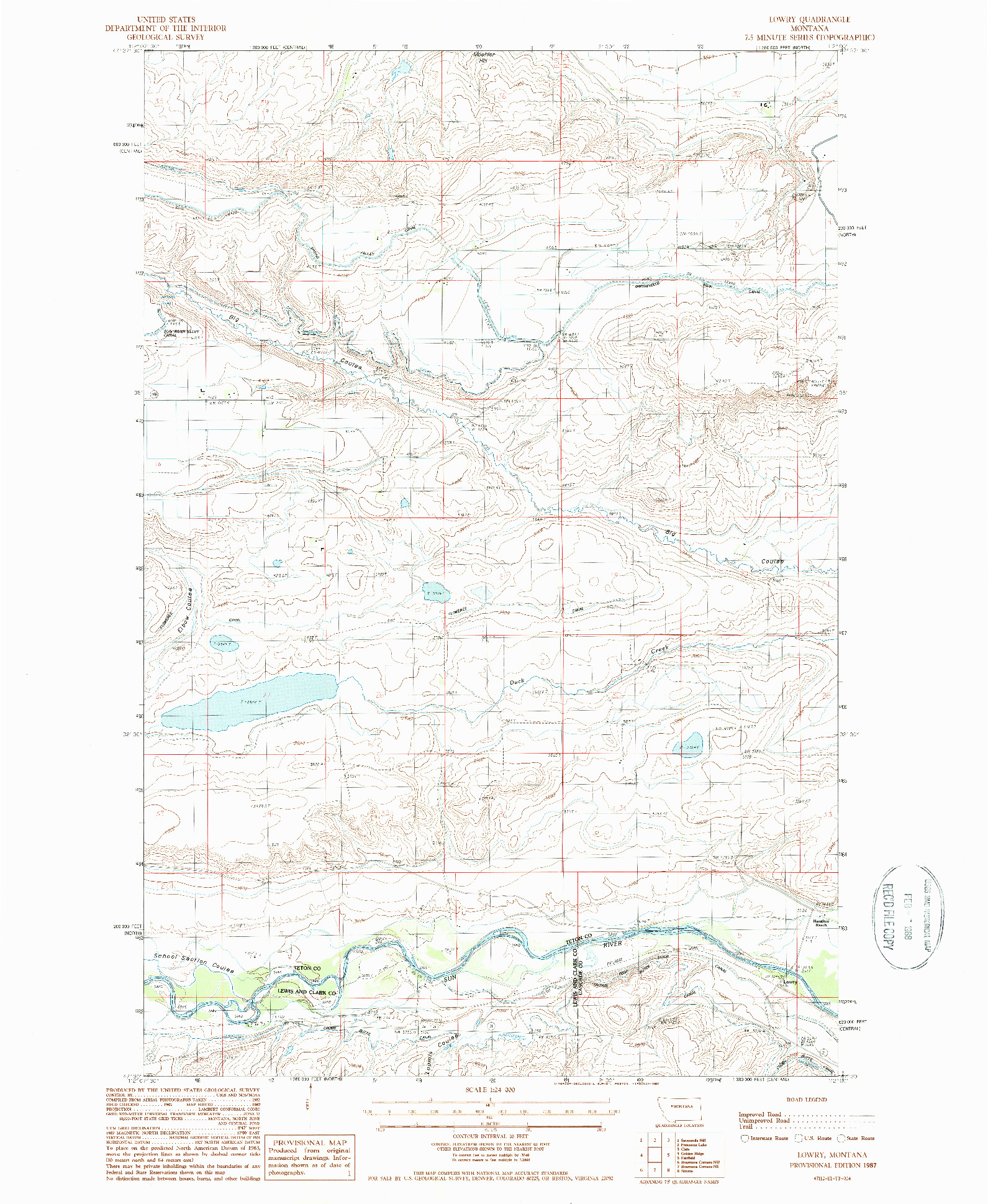 USGS 1:24000-SCALE QUADRANGLE FOR LOWRY, MT 1987