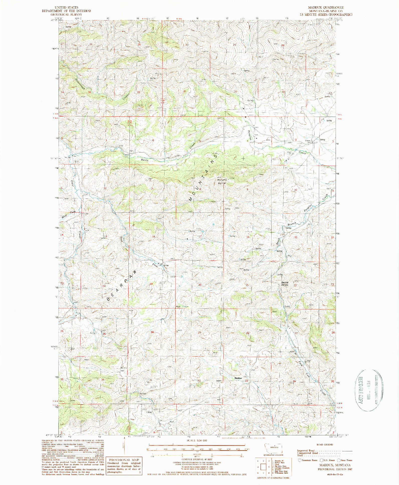 USGS 1:24000-SCALE QUADRANGLE FOR MADDUX, MT 1987