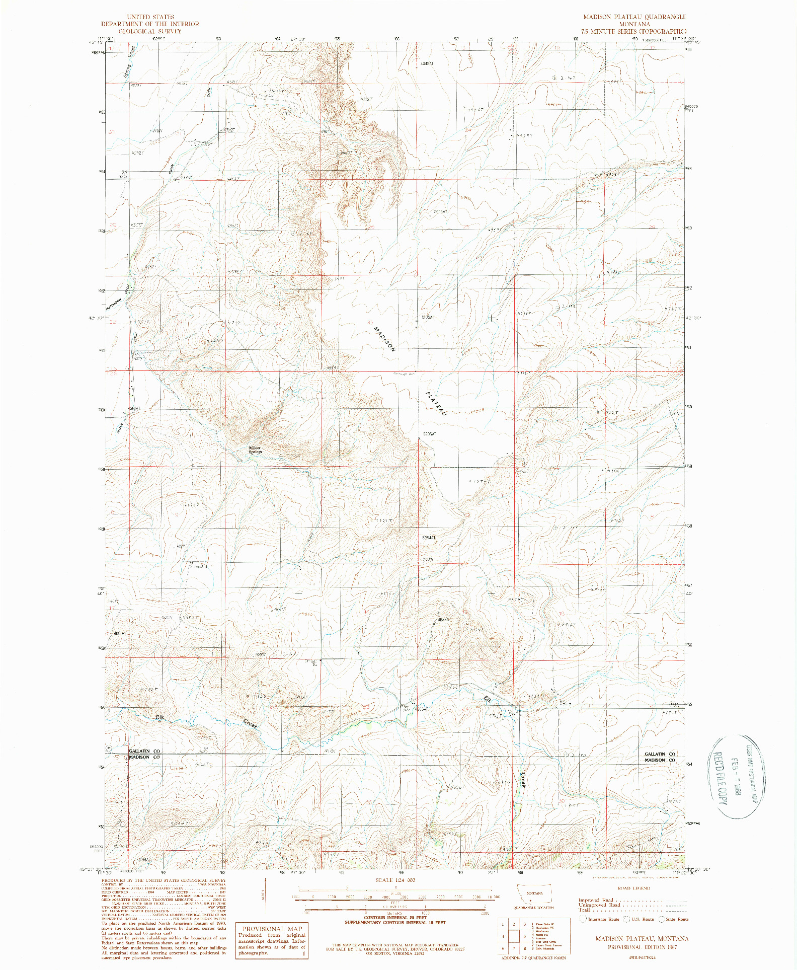 USGS 1:24000-SCALE QUADRANGLE FOR MADISON PLATEAU, MT 1987