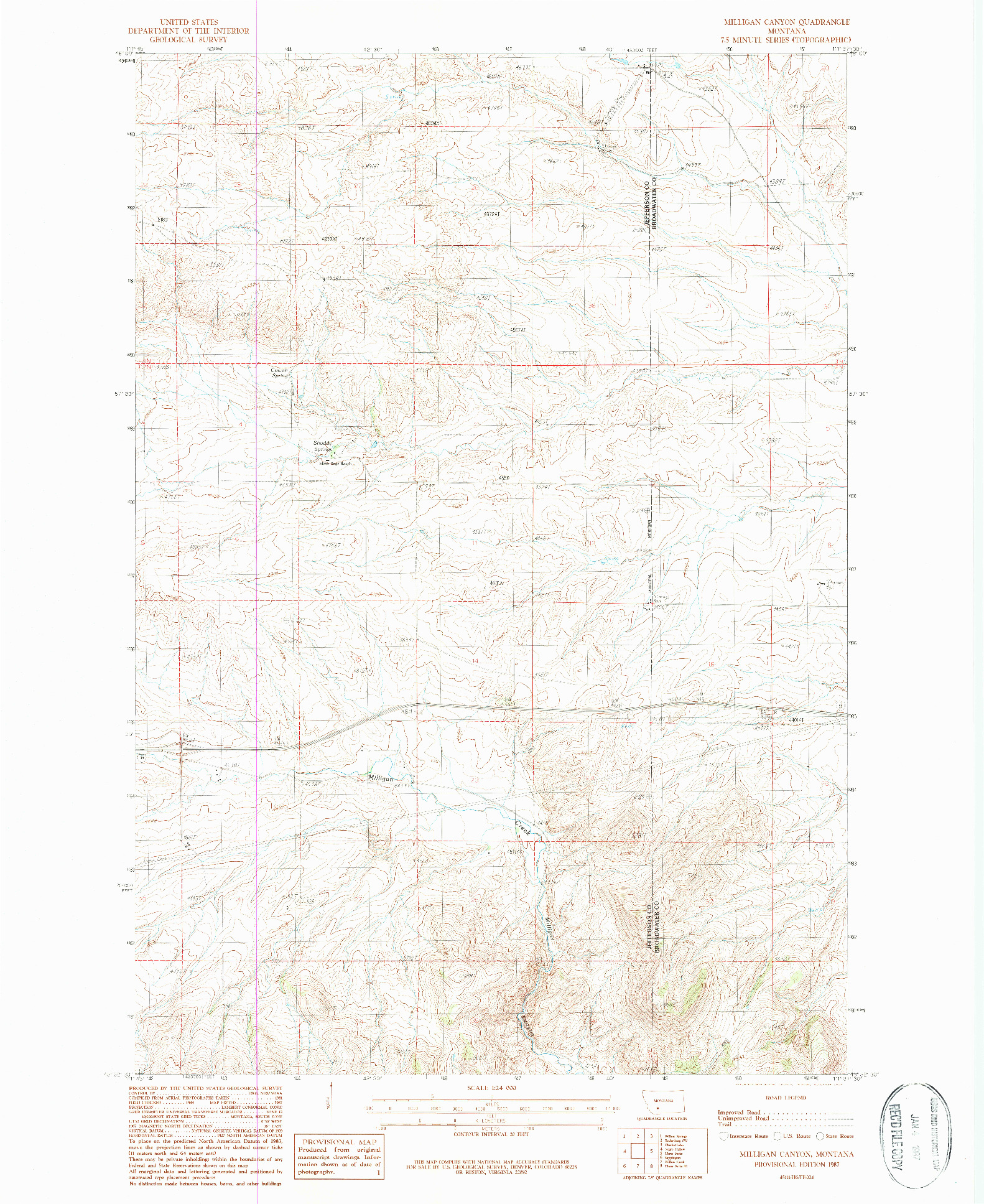 USGS 1:24000-SCALE QUADRANGLE FOR MILLIGAN CANYON, MT 1987
