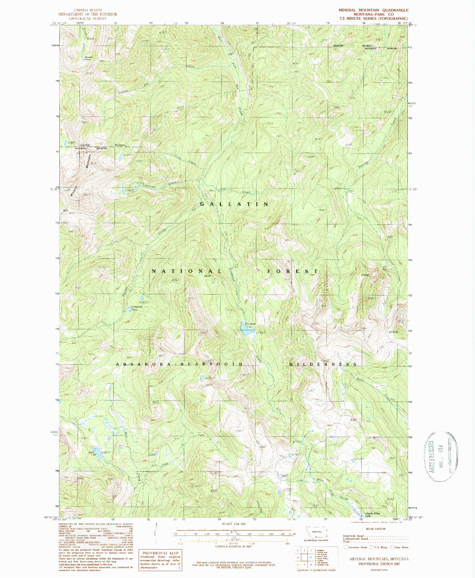 USGS 1:24000-SCALE QUADRANGLE FOR MINERAL MOUNTAIN, MT 1987