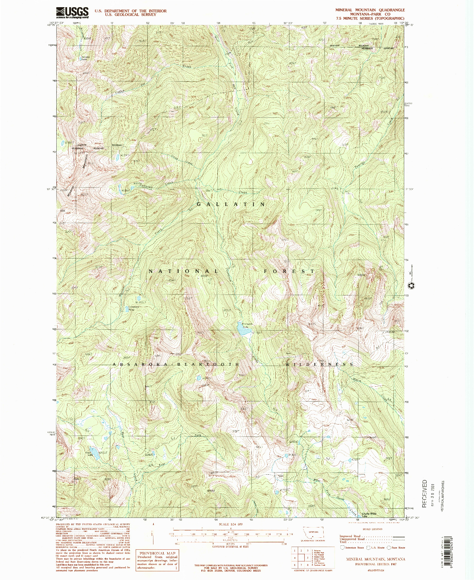 USGS 1:24000-SCALE QUADRANGLE FOR MINERAL MOUNTAIN, MT 1987