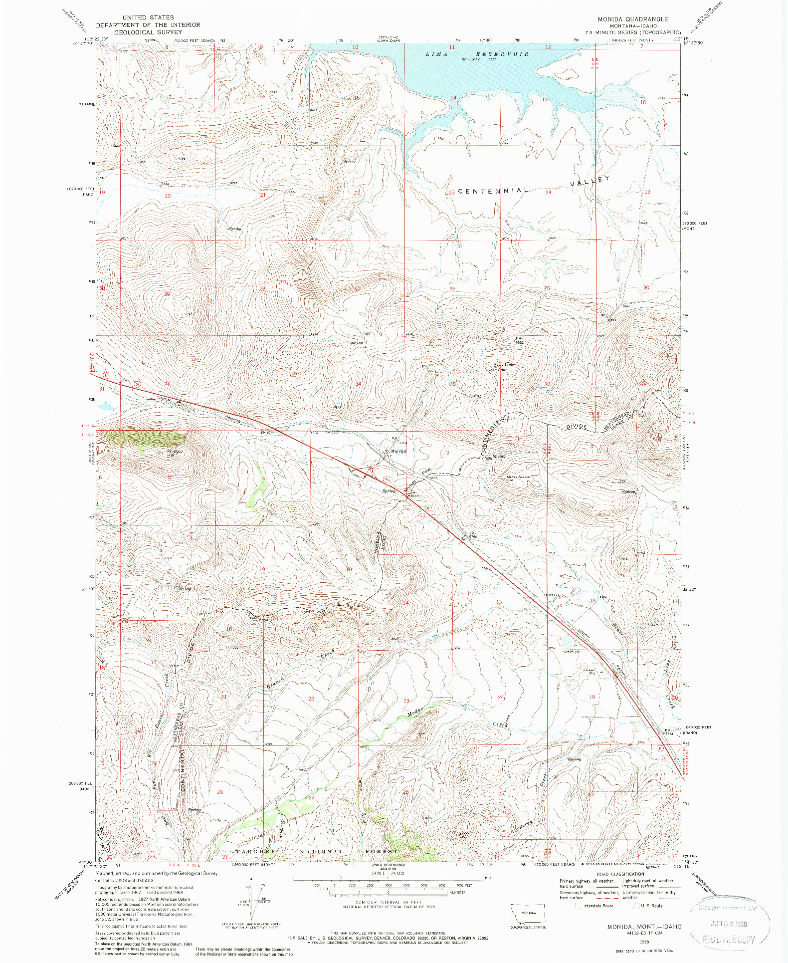 USGS 1:24000-SCALE QUADRANGLE FOR MONIDA, MT 1968