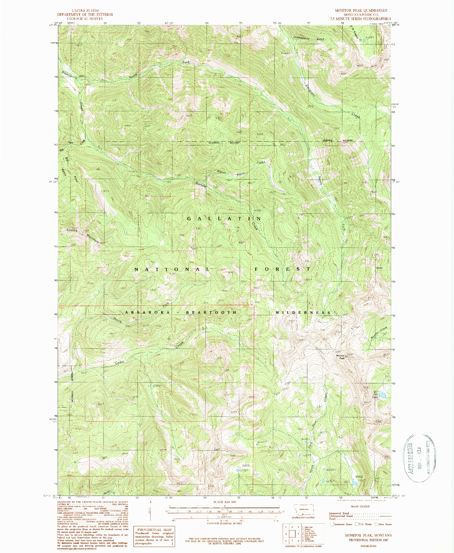 USGS 1:24000-SCALE QUADRANGLE FOR MONITOR PEAK, MT 1987