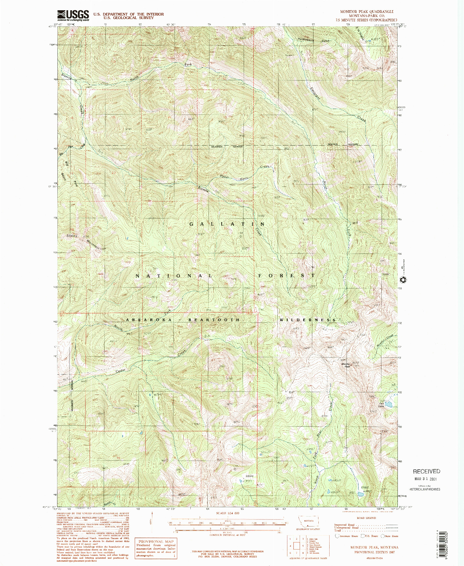 USGS 1:24000-SCALE QUADRANGLE FOR MONITOR PEAK, MT 1987