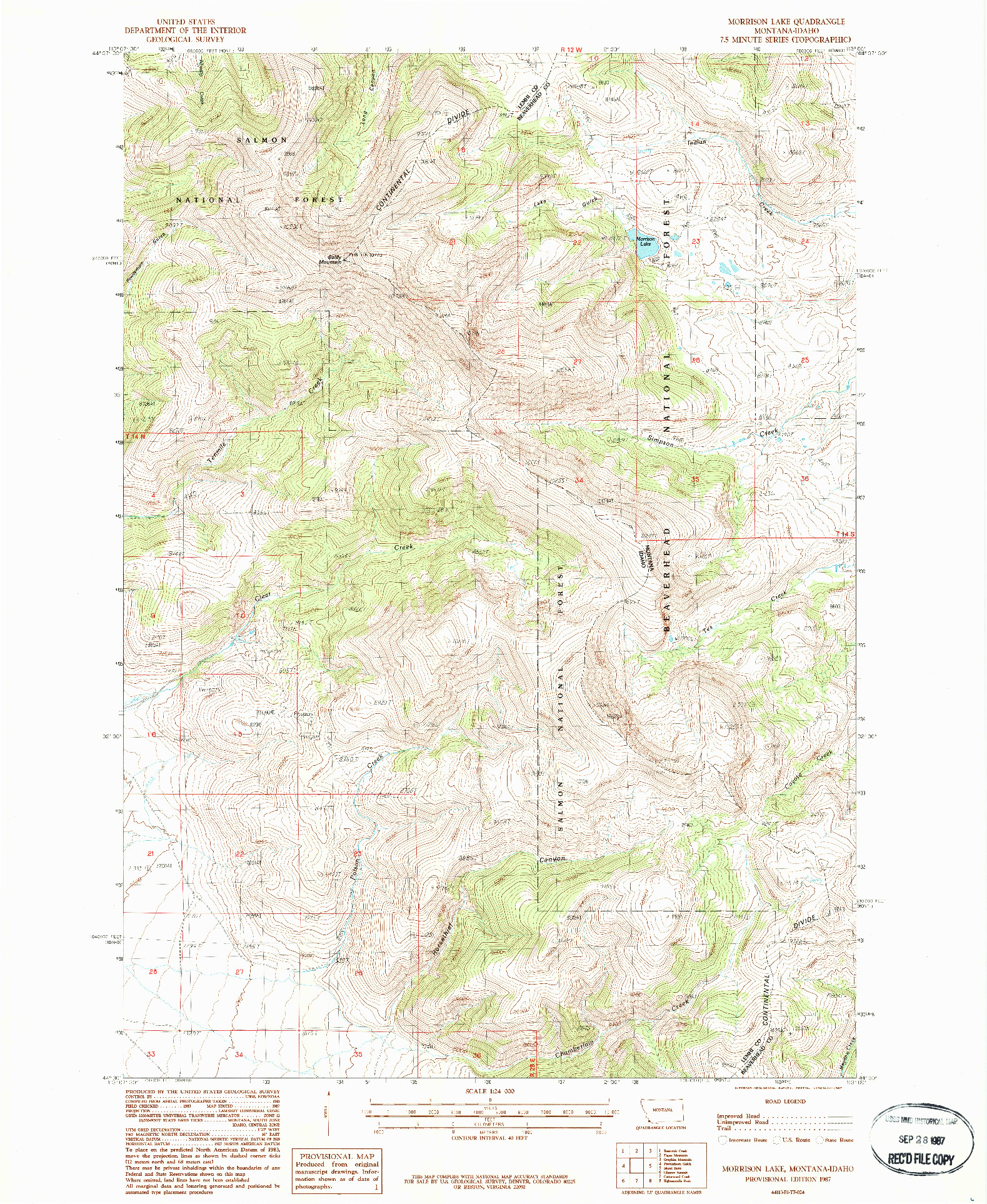 USGS 1:24000-SCALE QUADRANGLE FOR MORRISON LAKE, MT 1987