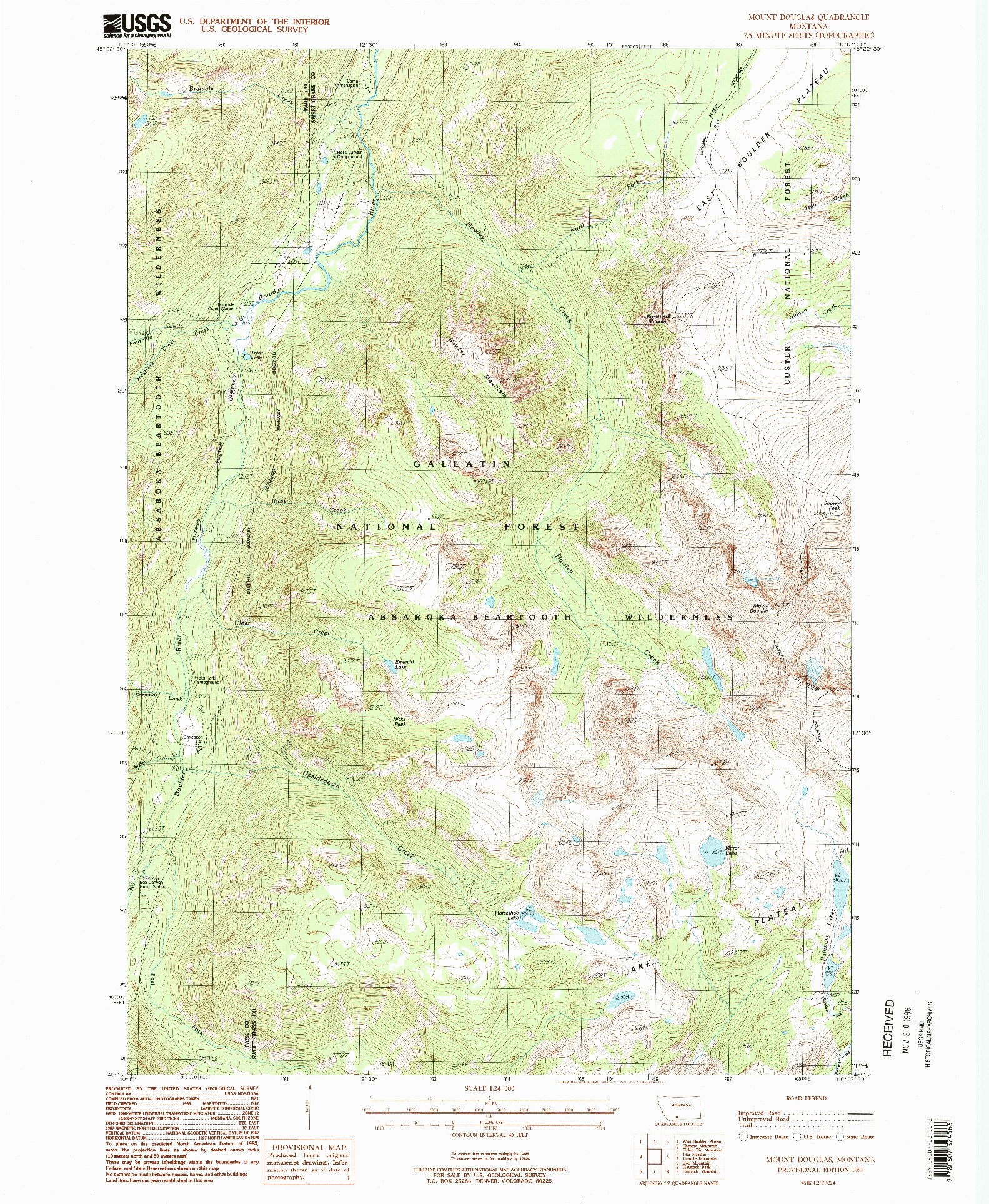 USGS 1:24000-SCALE QUADRANGLE FOR MOUNT DOUGLAS, MT 1987