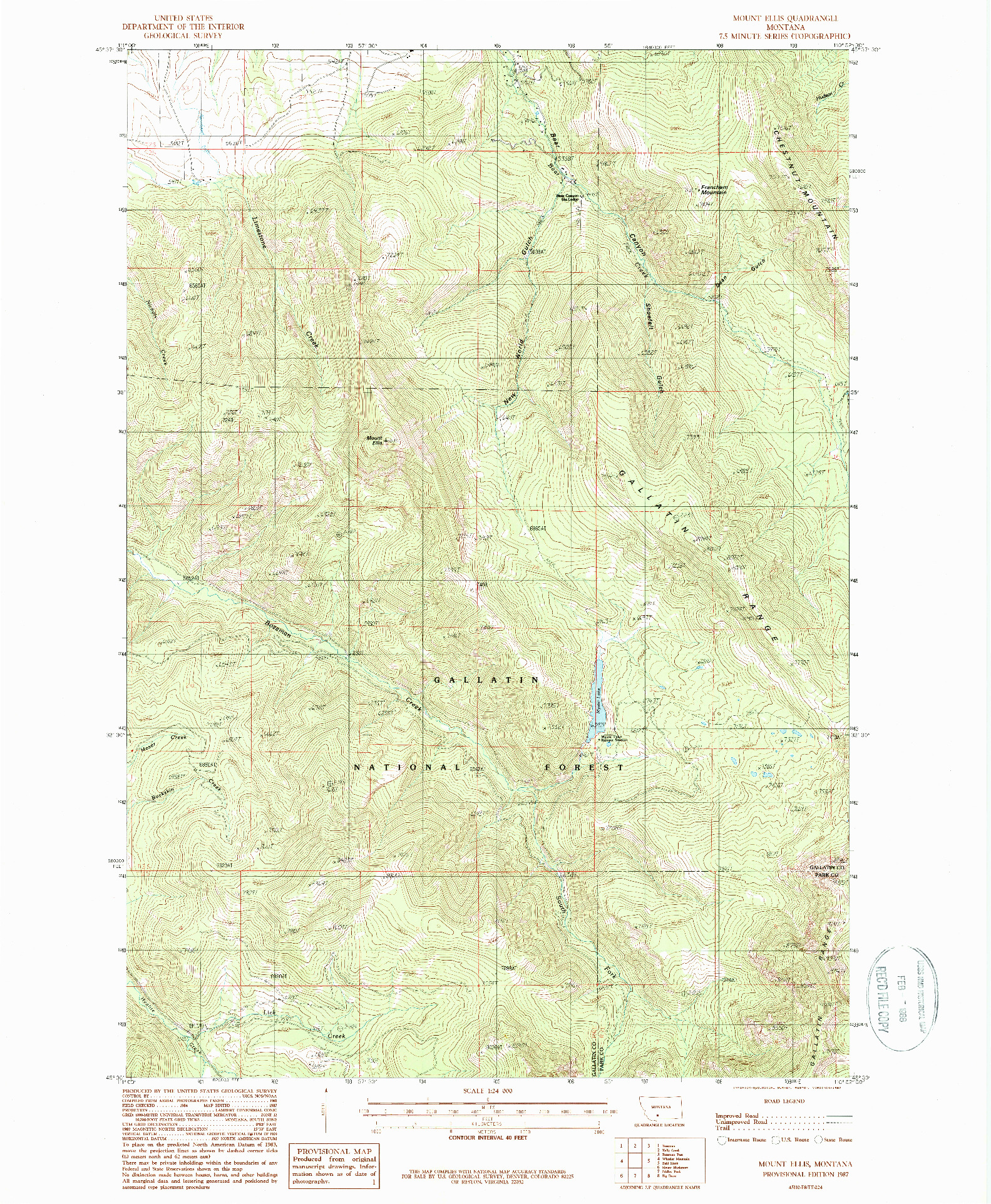 USGS 1:24000-SCALE QUADRANGLE FOR MOUNT ELLIS, MT 1987