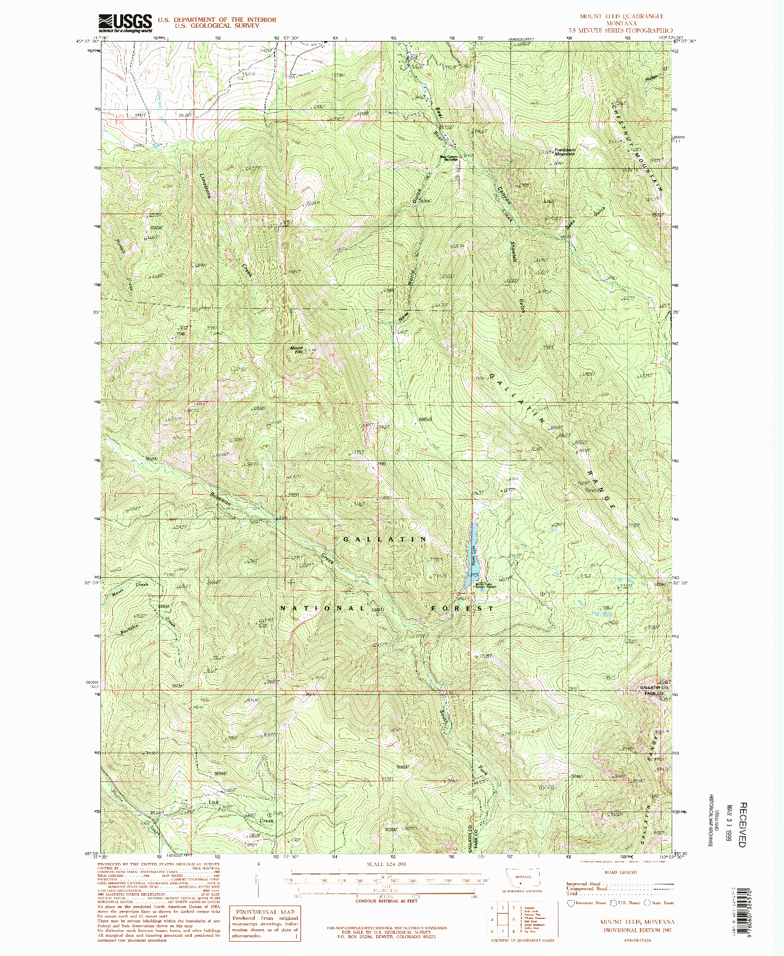 USGS 1:24000-SCALE QUADRANGLE FOR MOUNT ELLIS, MT 1987